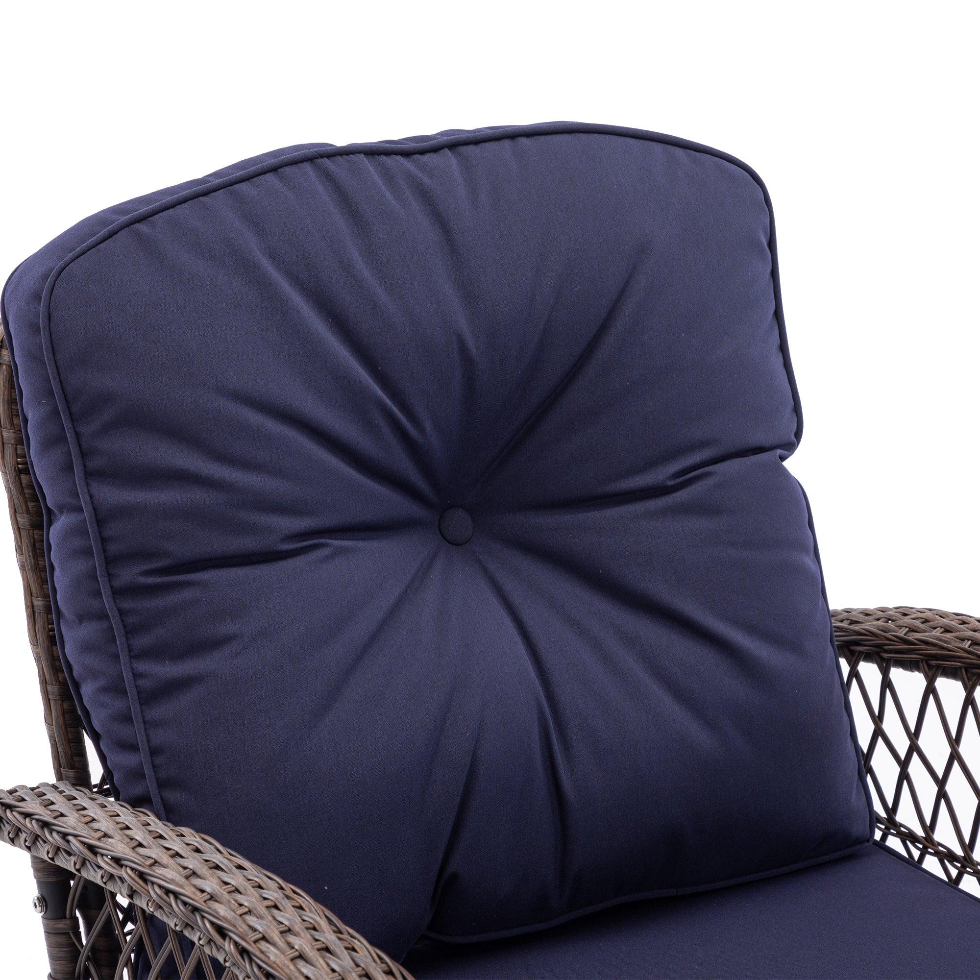 4 PCS Outdoor FurnitureModern Wicker Rattan Seating Set with Navy Cushion