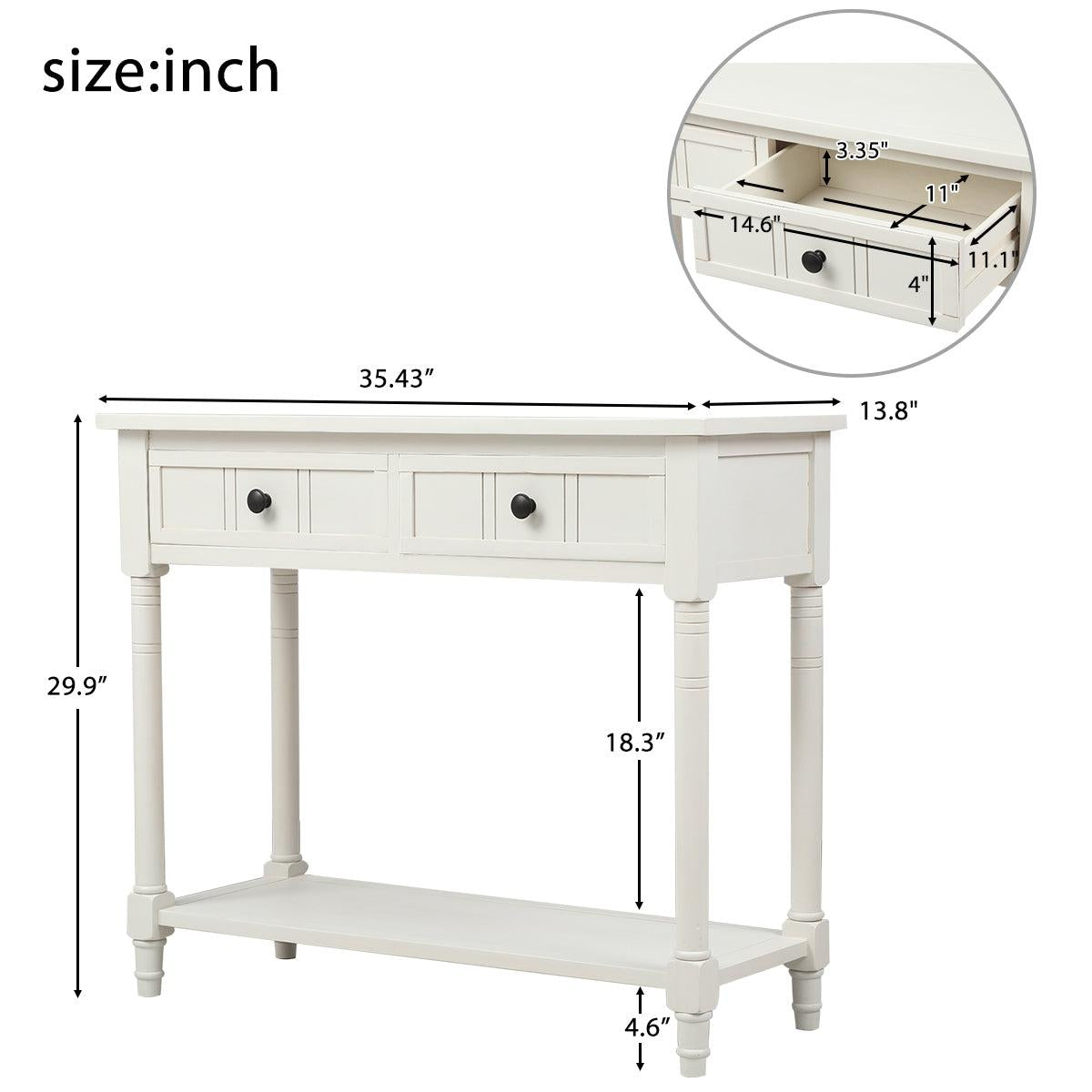 Daisy Series Console Table Traditional Design with Two Drawers and Bottom Shelf (Ivory White)