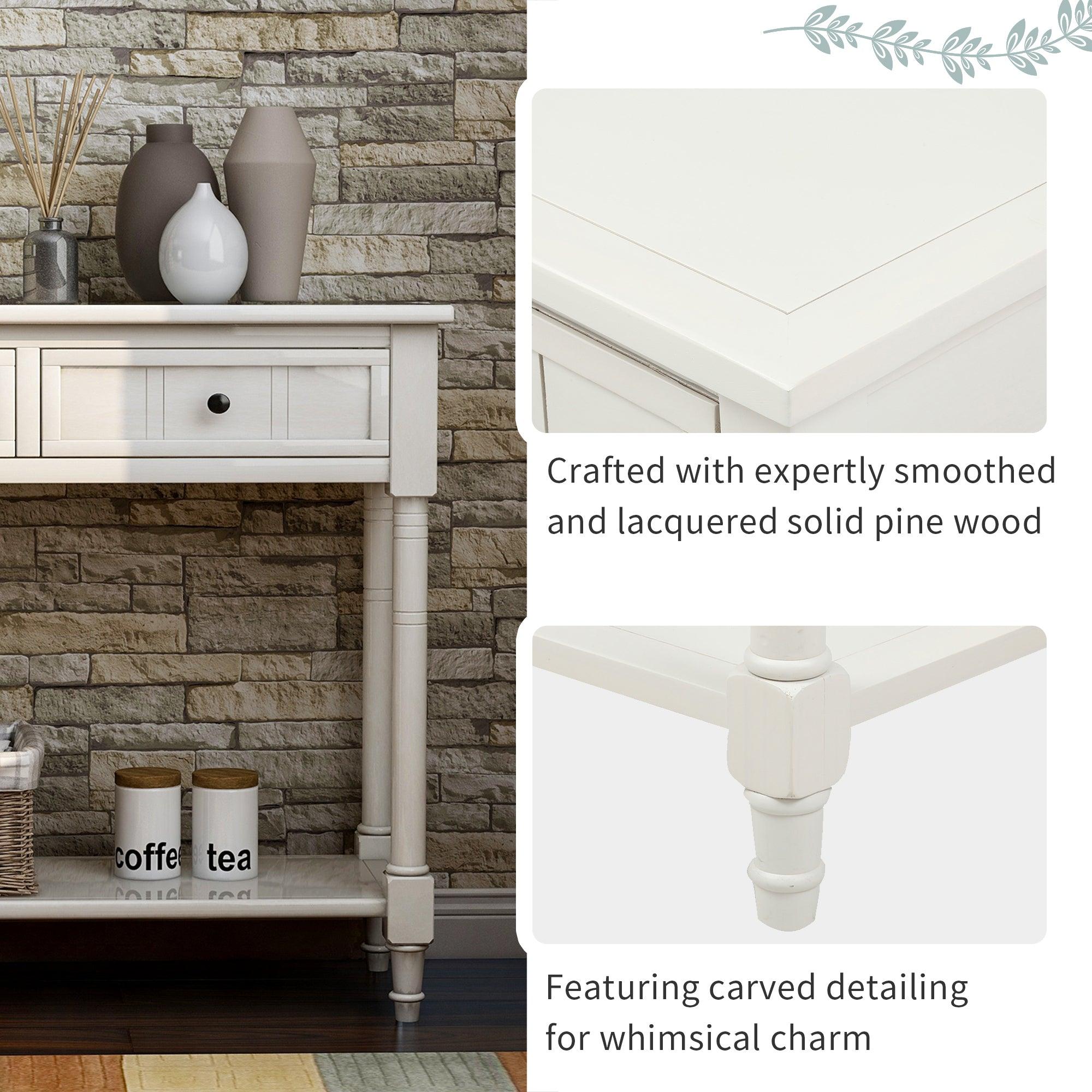 Daisy Series Console Table Traditional Design with Two Drawers and Bottom Shelf (Ivory White)