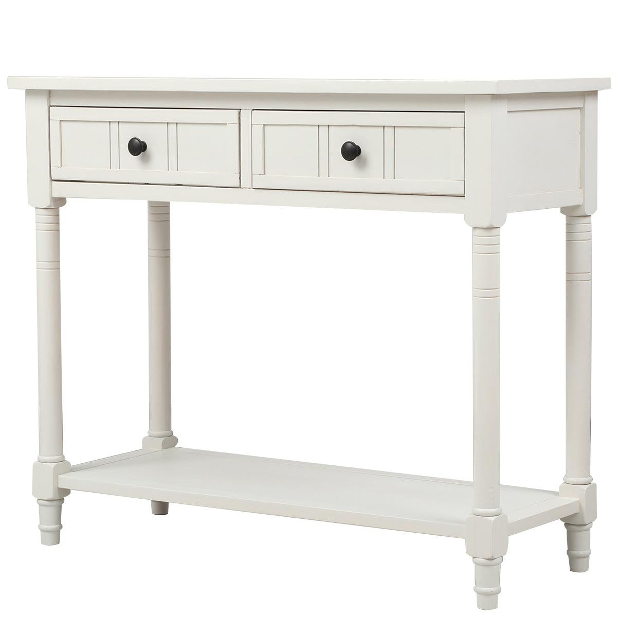 Daisy Series Console Table Traditional Design with Two Drawers and Bottom Shelf (Ivory White)