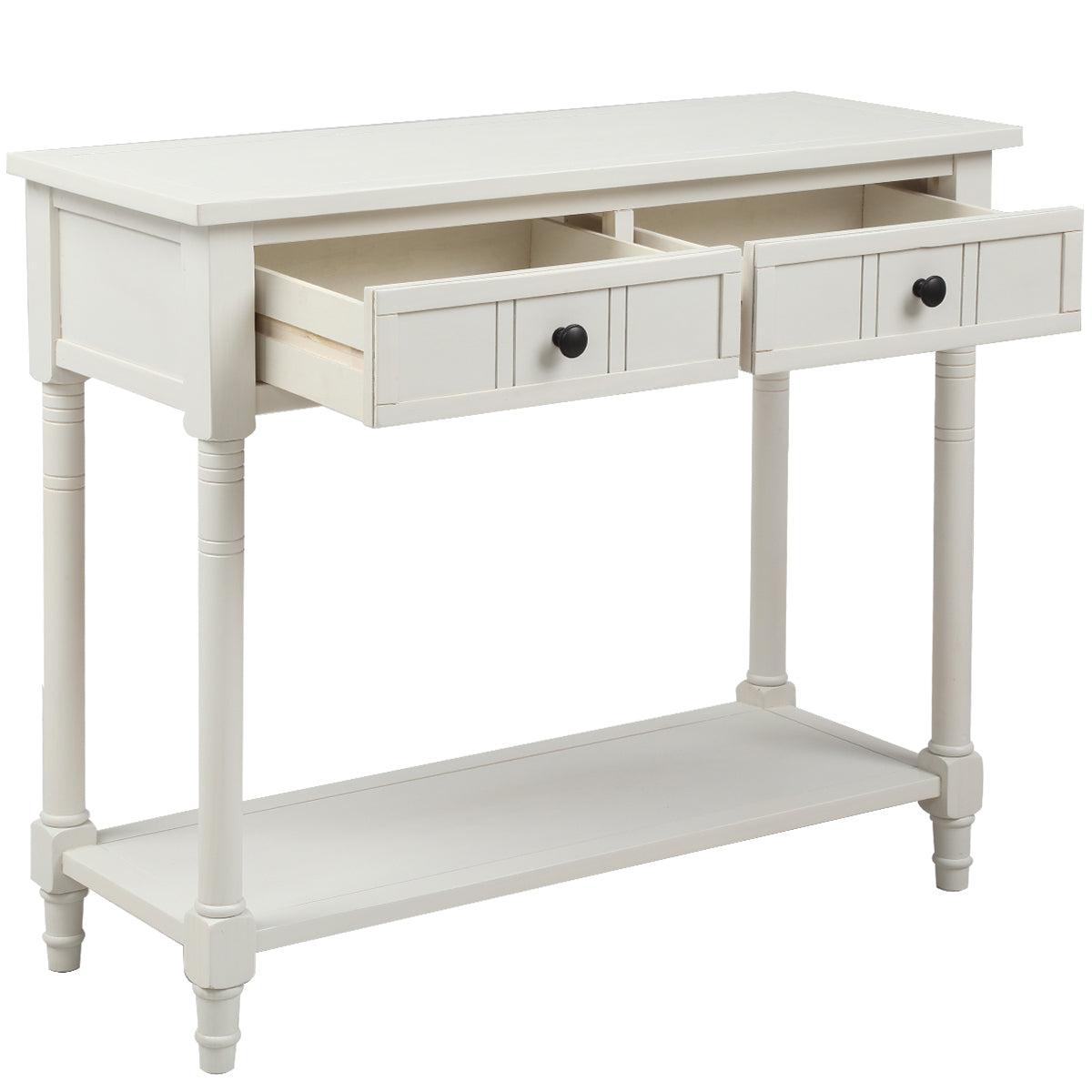 Daisy Series Console Table Traditional Design with Two Drawers and Bottom Shelf (Ivory White)