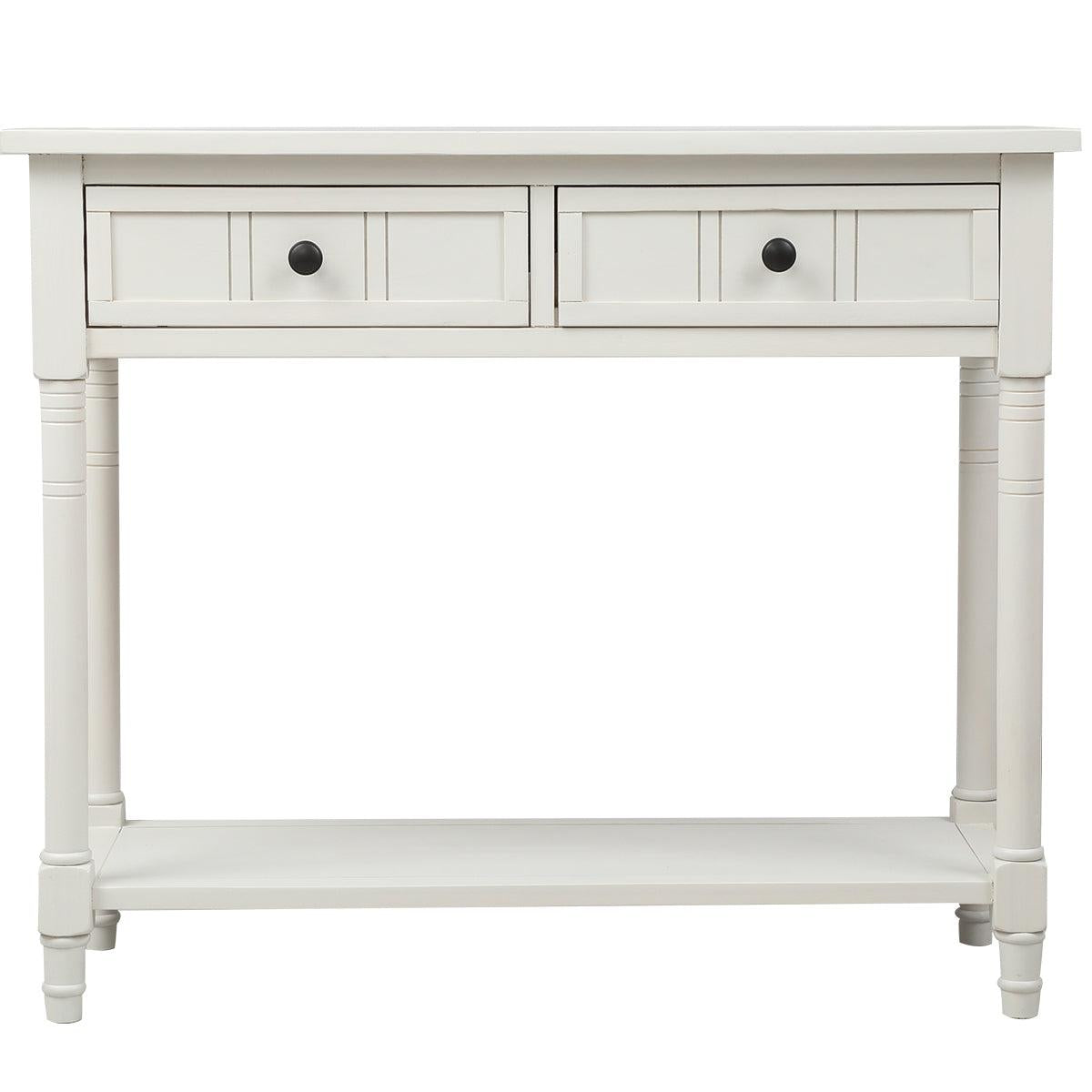 Daisy Series Console Table Traditional Design with Two Drawers and Bottom Shelf (Ivory White)