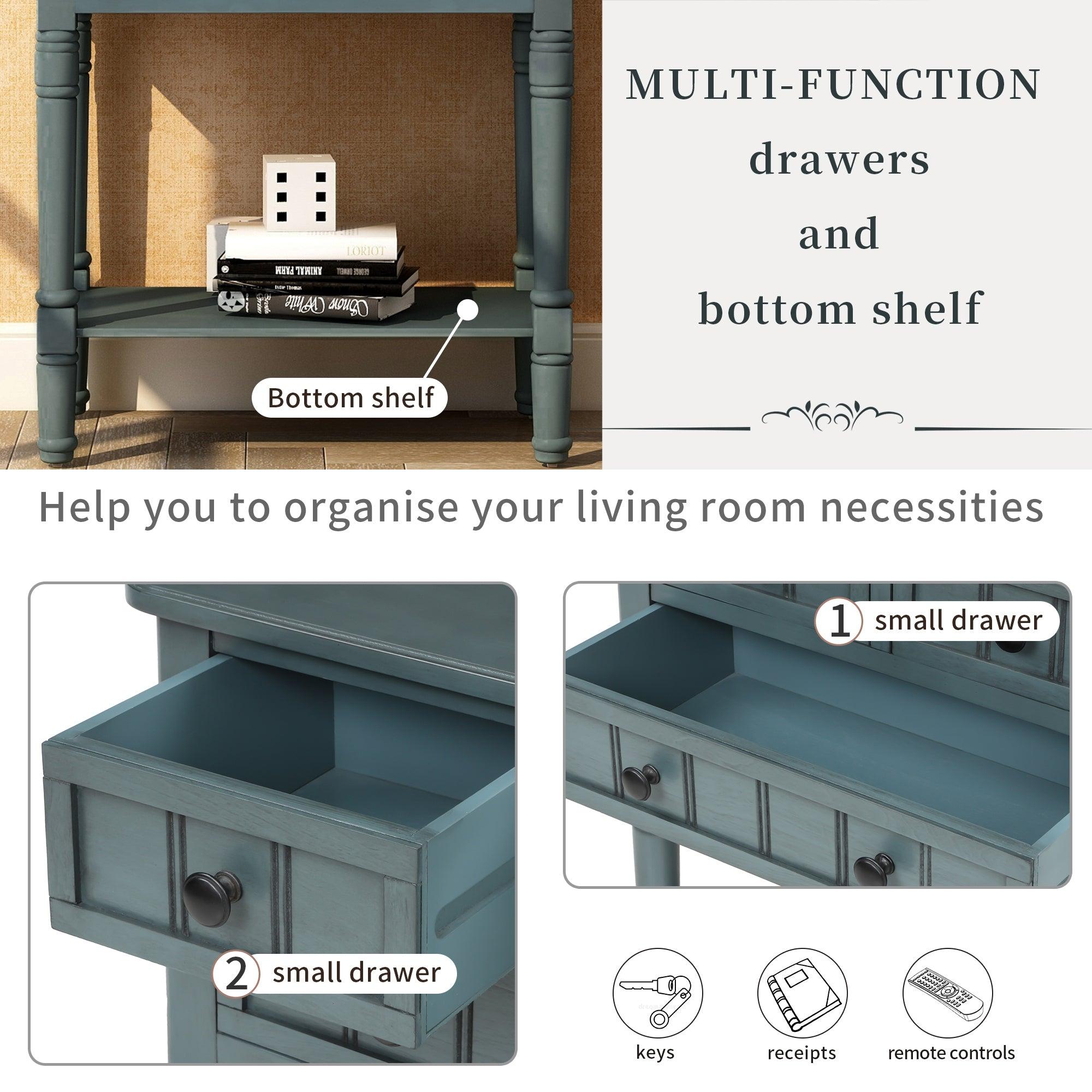 Narrow Console Table, Slim Sofa Table with ThreeStorage Drawers and Bottom Shelf for Living Room, Easy Assembly (Navy)