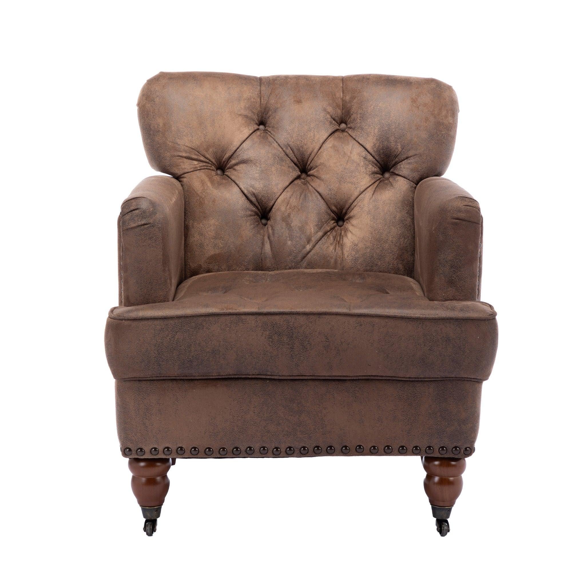 Living leisure Upholstered Fabric Club Chair, Antique Brown