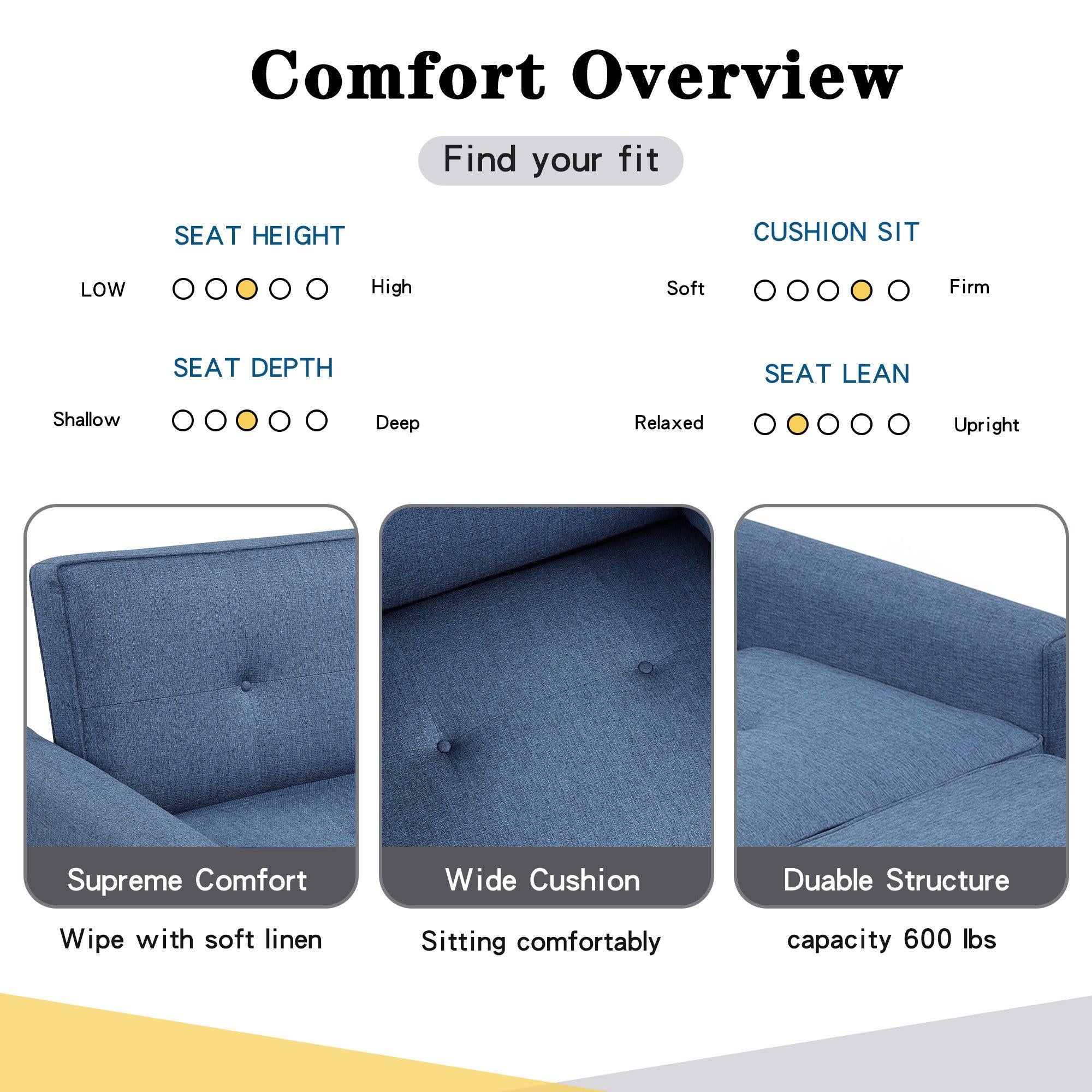 48" Convertible Sleeper Sofa Bed, Multi-Functional Adjustable Single Bed Chair  with USB Port and 2 Pillows for Small Space,Blue