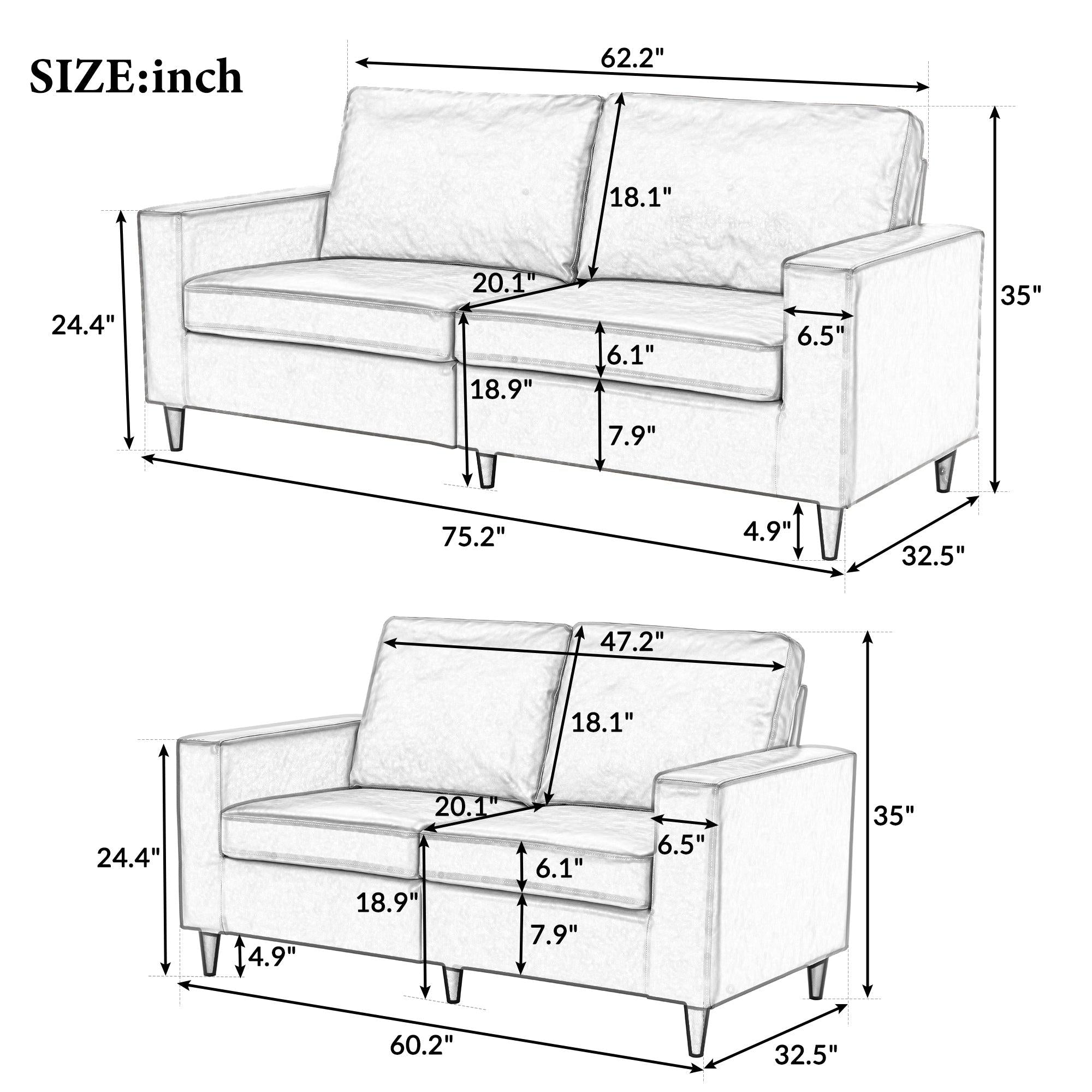 Modern Style Sofa and Loveseat Sets  PU Leather Upholstered Couch Furniture for Home or Office (2+3 Seat)