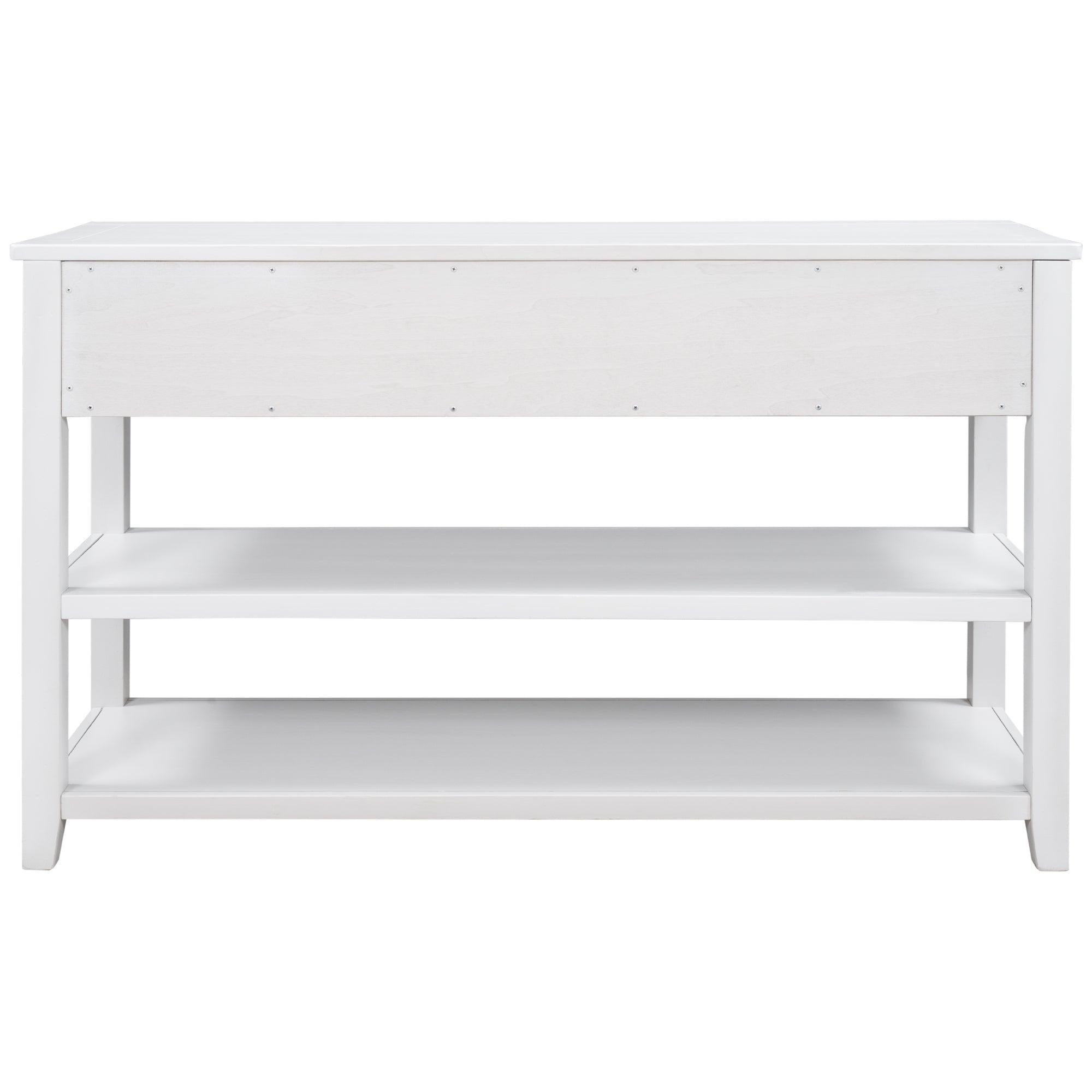 Retro Design Console Table with Two Open Shelves, Pine Solid Wood Frame and Legs for Living Room (Antique White)