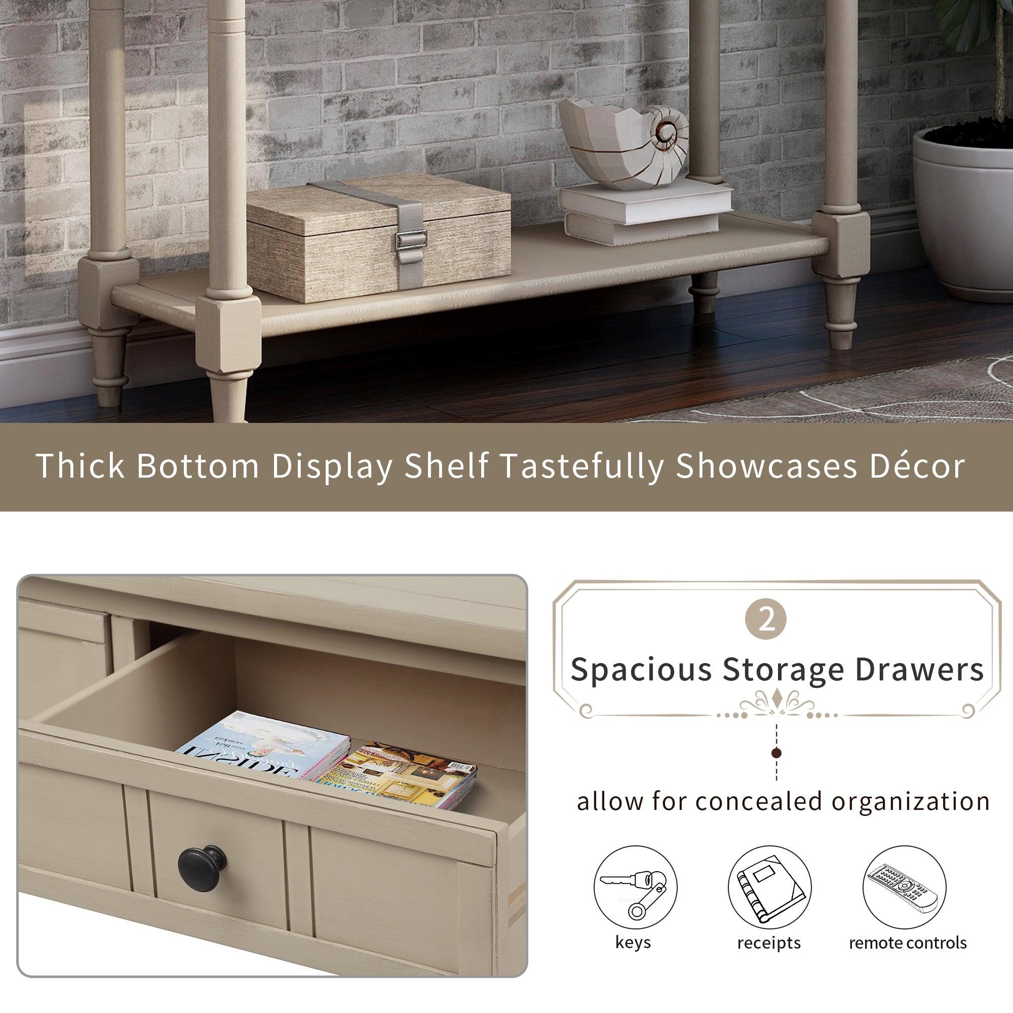 Daisy Series Console Table Traditional Design with Two Drawers and Bottom Shelf (Retro Grey)