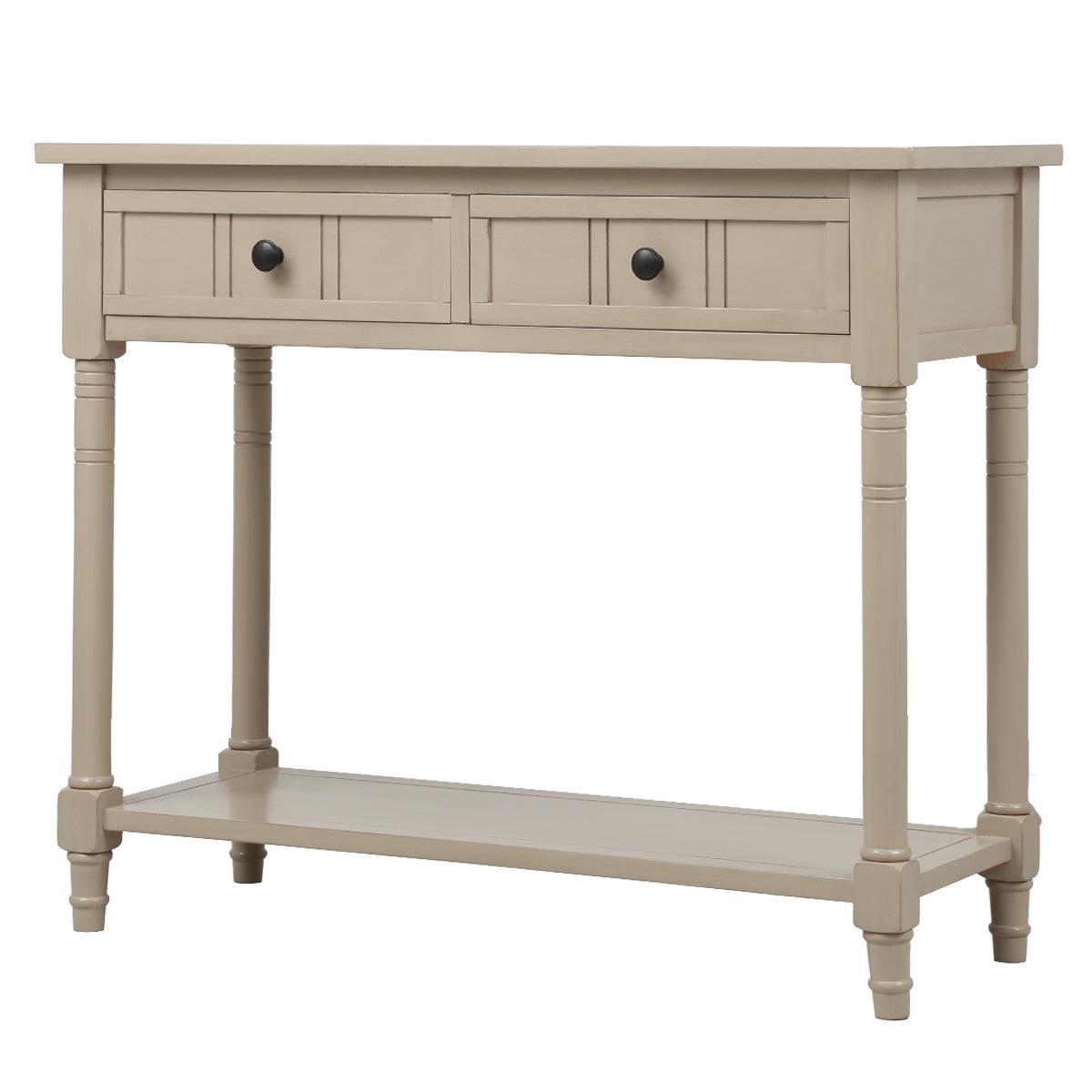 Daisy Series Console Table Traditional Design with Two Drawers and Bottom Shelf (Retro Grey)