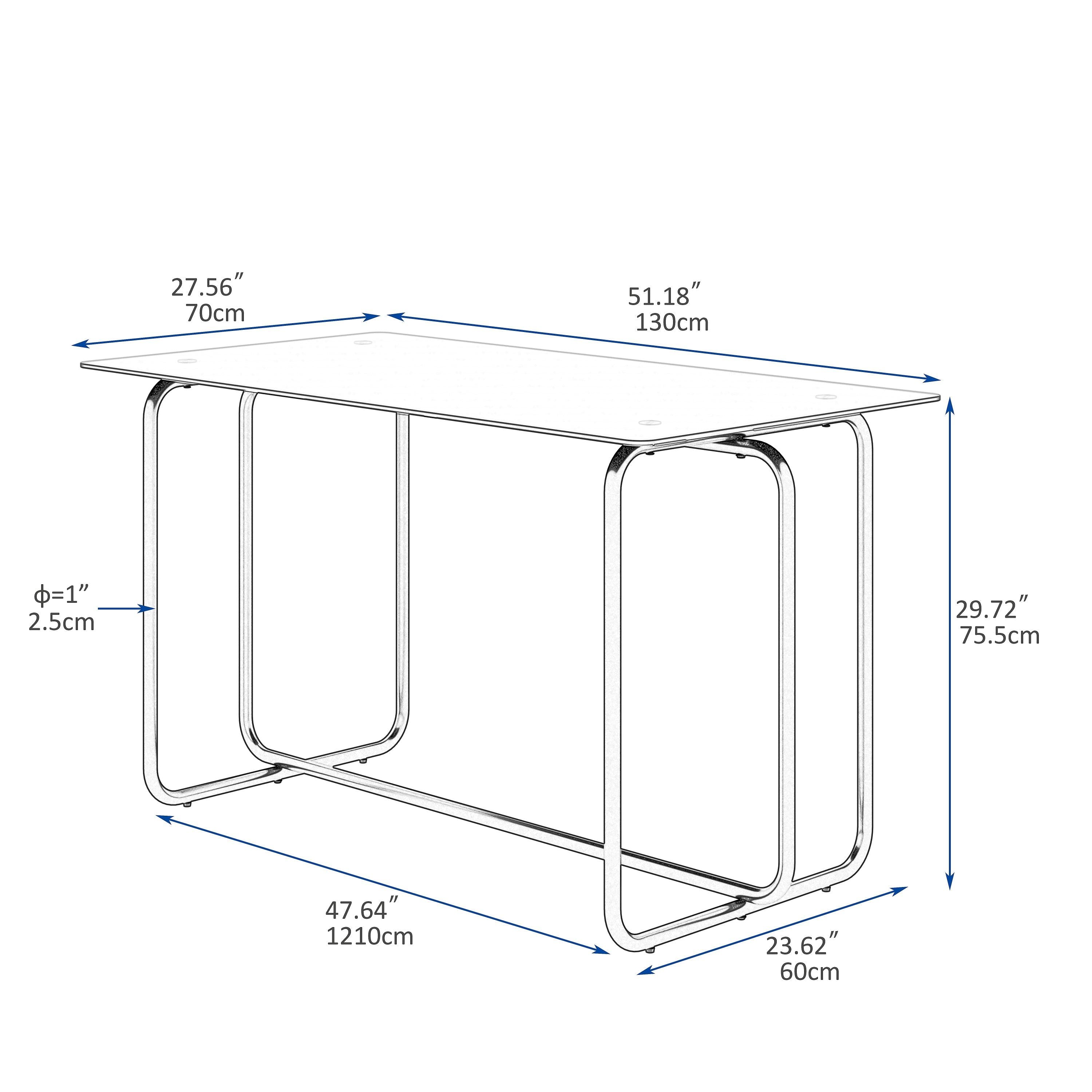 1-piece Rectangle Dining Table with Metal Frame, Tempered Glass Dining Table for Kitchen Room, Black