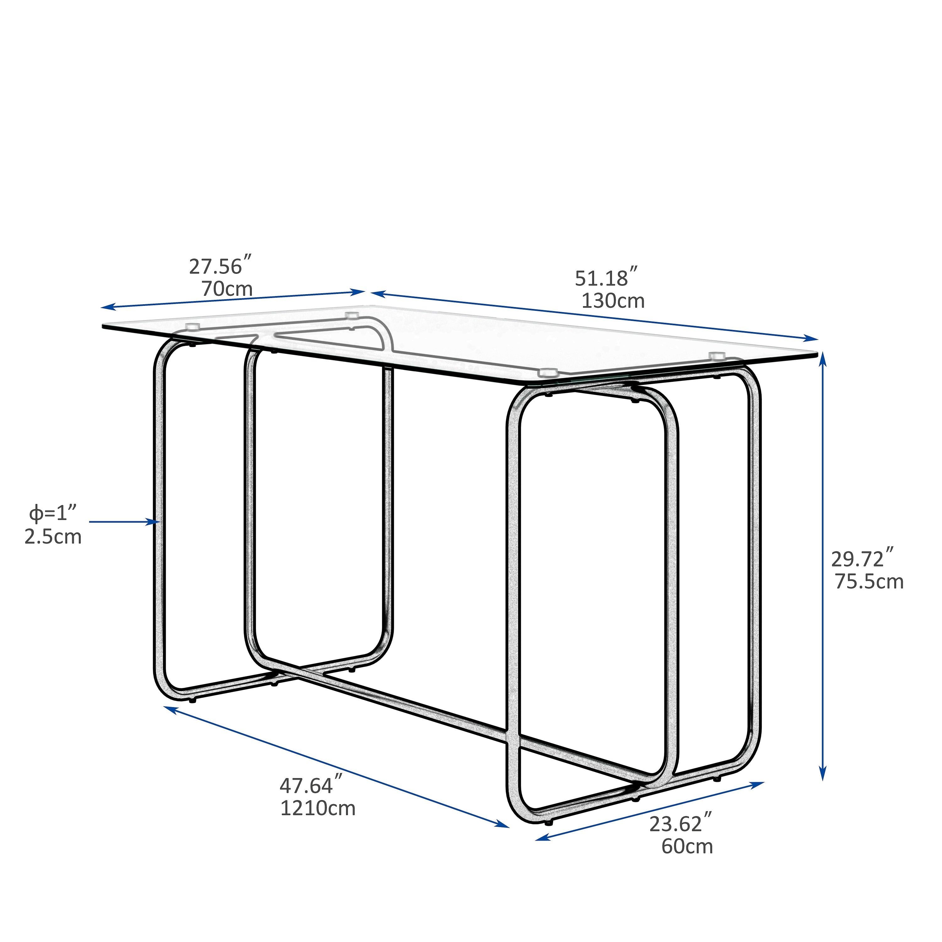 1-piece Rectangle Dining Table with Black Metal Frame, Tempered Glass Dining Table for Kitchen Room, (Transparent+Black)