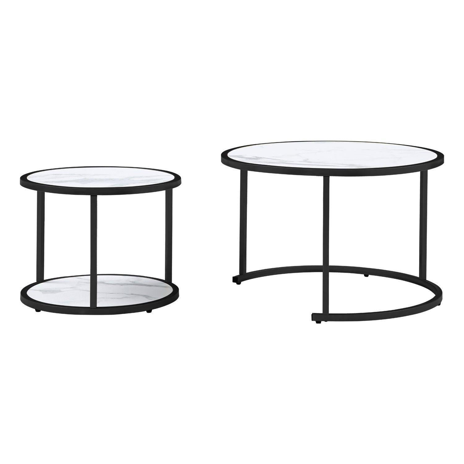 27.16inch Marble Pattern MDF Top with Black Metal Frame nesting coffee table set of 2