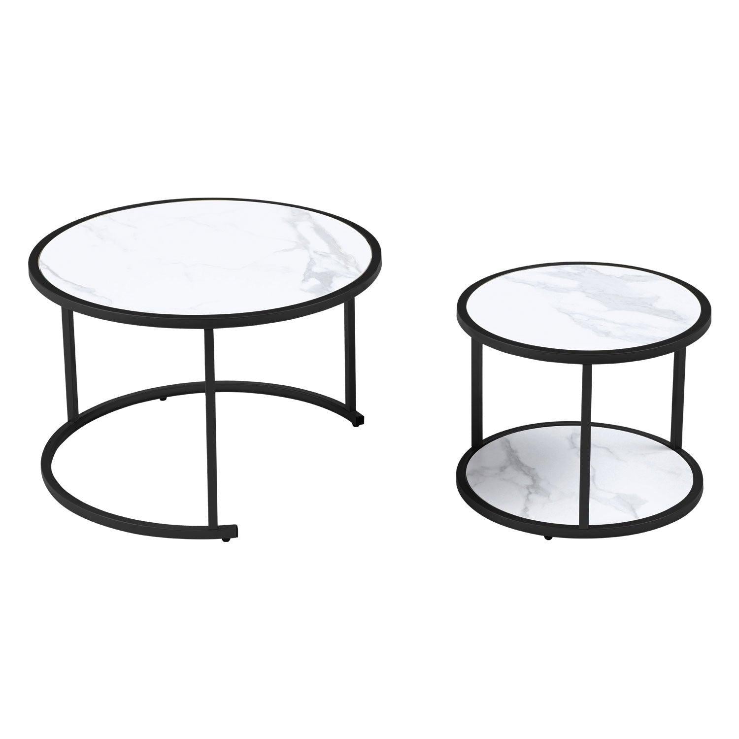 27.16inch Marble Pattern MDF Top with Black Metal Frame nesting coffee table set of 2 image