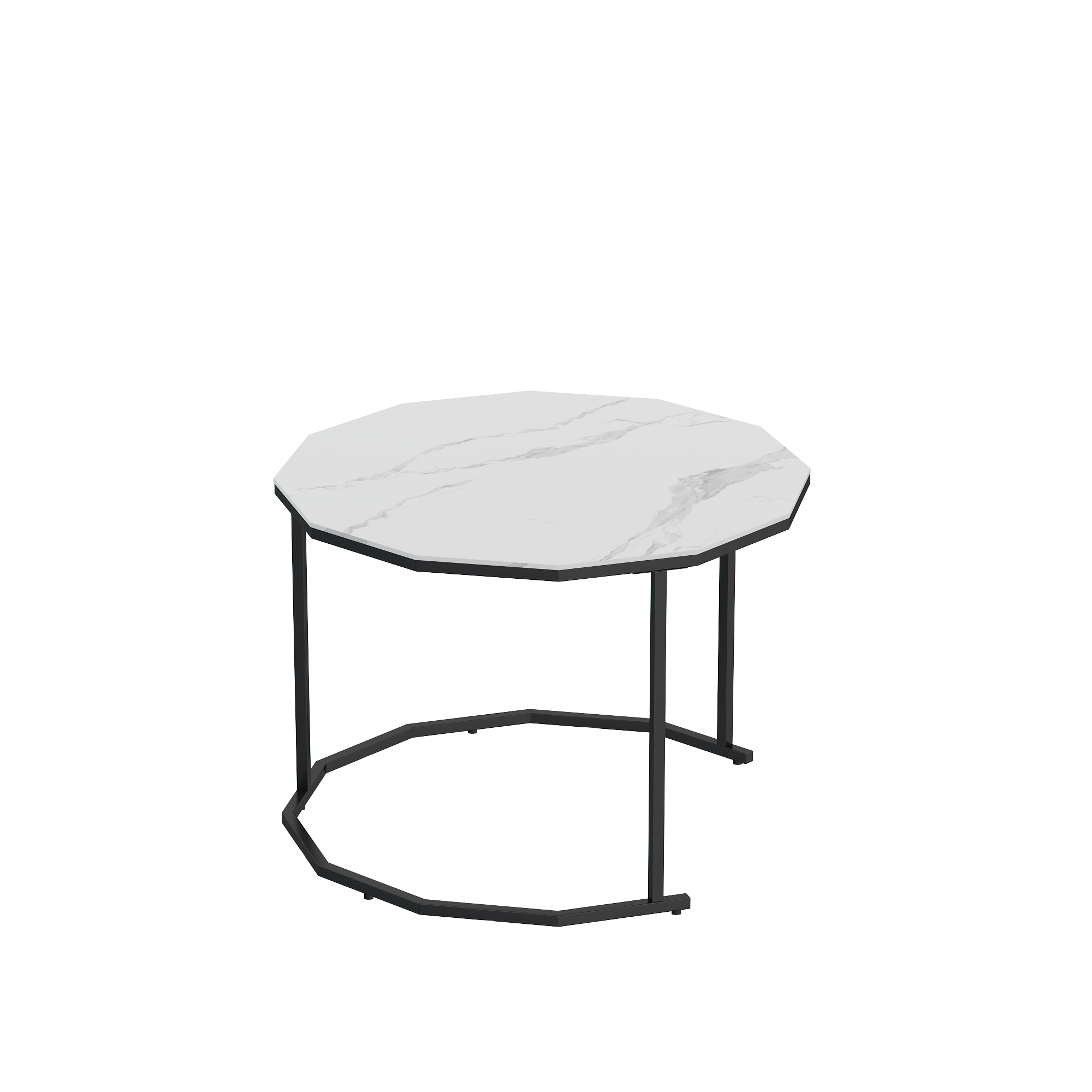 Marble Coffee Table End table 12-n Shape, 25.6 " White Artificial Marble Top and Black Metal Legs can be used in living room, outdoor, anti-tip.(white+black,25.6"W x 25.6"D x 18.4"H)