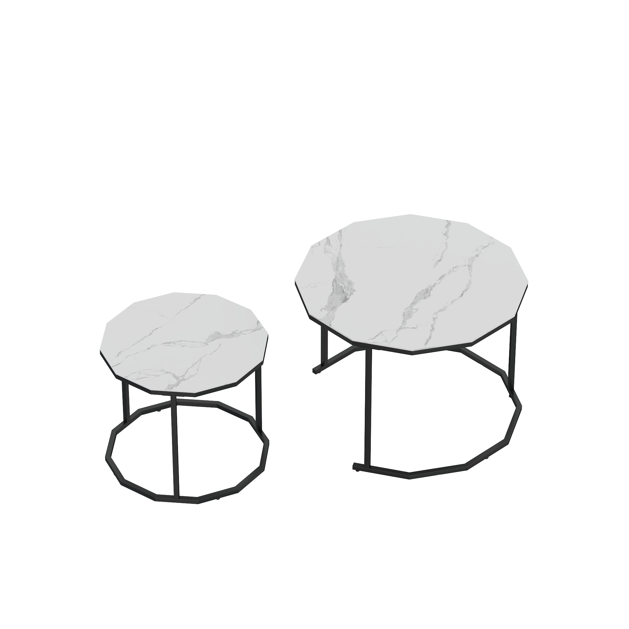 Marble Coffee Table End table 12-n Shape, 25.6 " White Artificial Marble Top and Black Metal Legs can be used in living room, outdoor, anti-tip.(white+black,25.6"W x 25.6"D x 18.4"H)