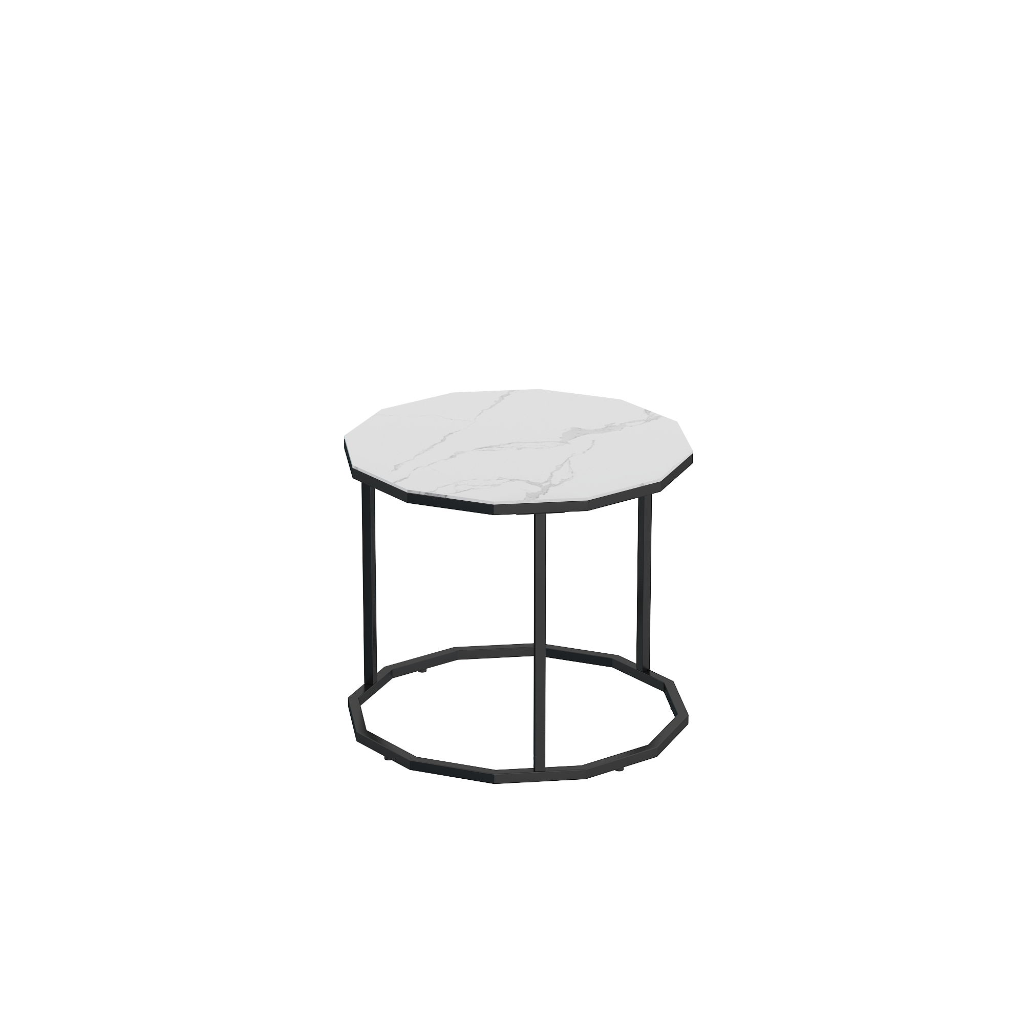 Marble Coffee Table End table 12-n Shape, 25.6 " White Artificial Marble Top and Black Metal Legs can be used in living room, outdoor, anti-tip.(white+black,25.6"W x 25.6"D x 18.4"H)