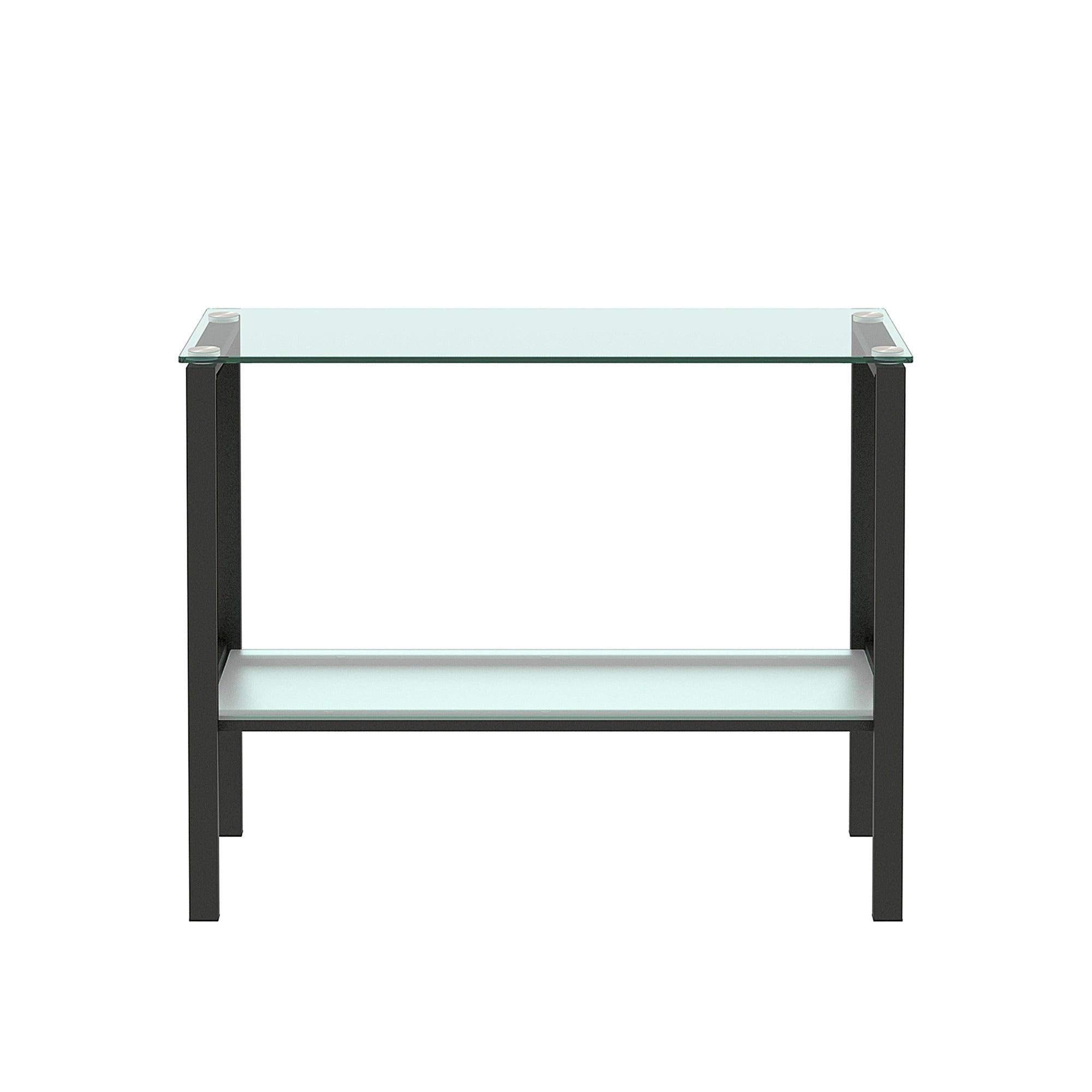 Console Table Double layer tempered glass rectangular porch table black leg double layer glass tea table