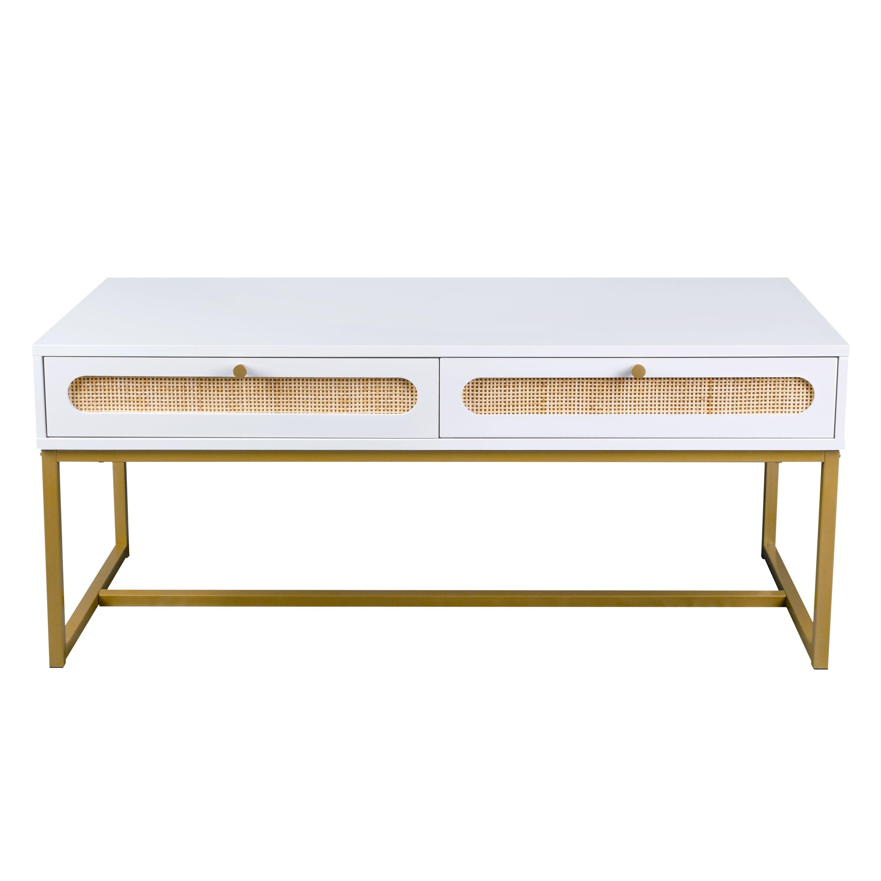 2 Rattan Drawer Coffee Table，Modern Furniture Decor，for Living Room Reception，Easy Assembly，Rectangular Unique Coffee Table