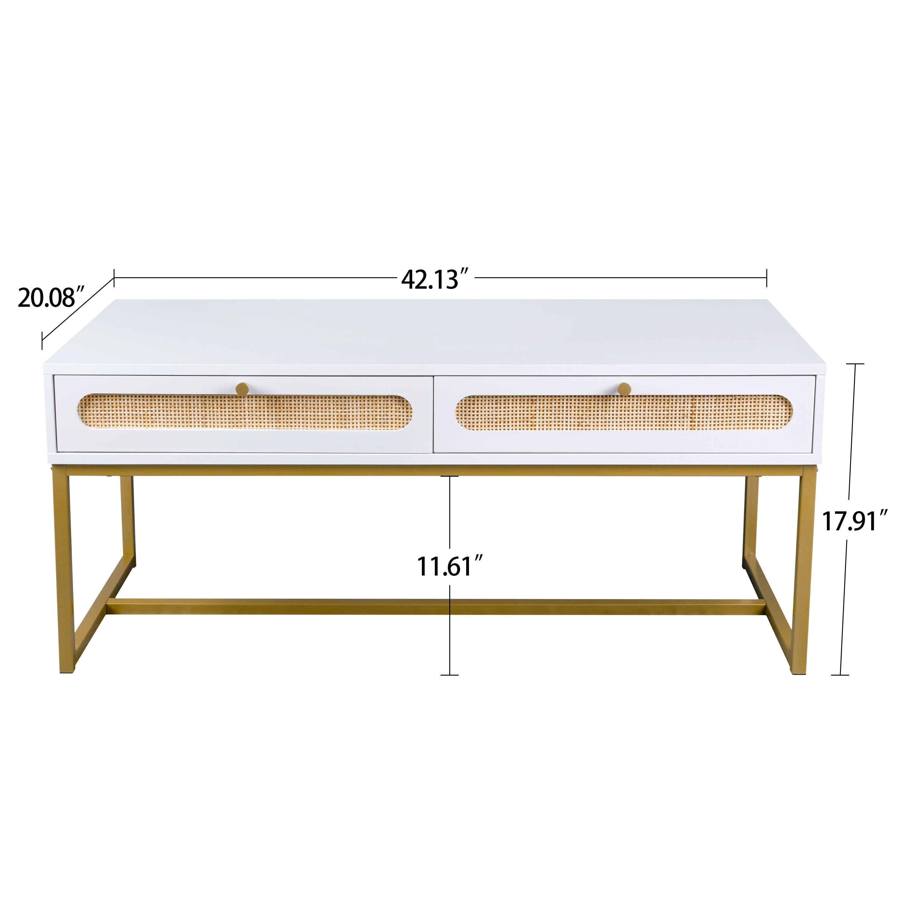 2 Rattan Drawer Coffee Table，Modern Furniture Decor，for Living Room Reception，Easy Assembly，Rectangular Unique Coffee Table