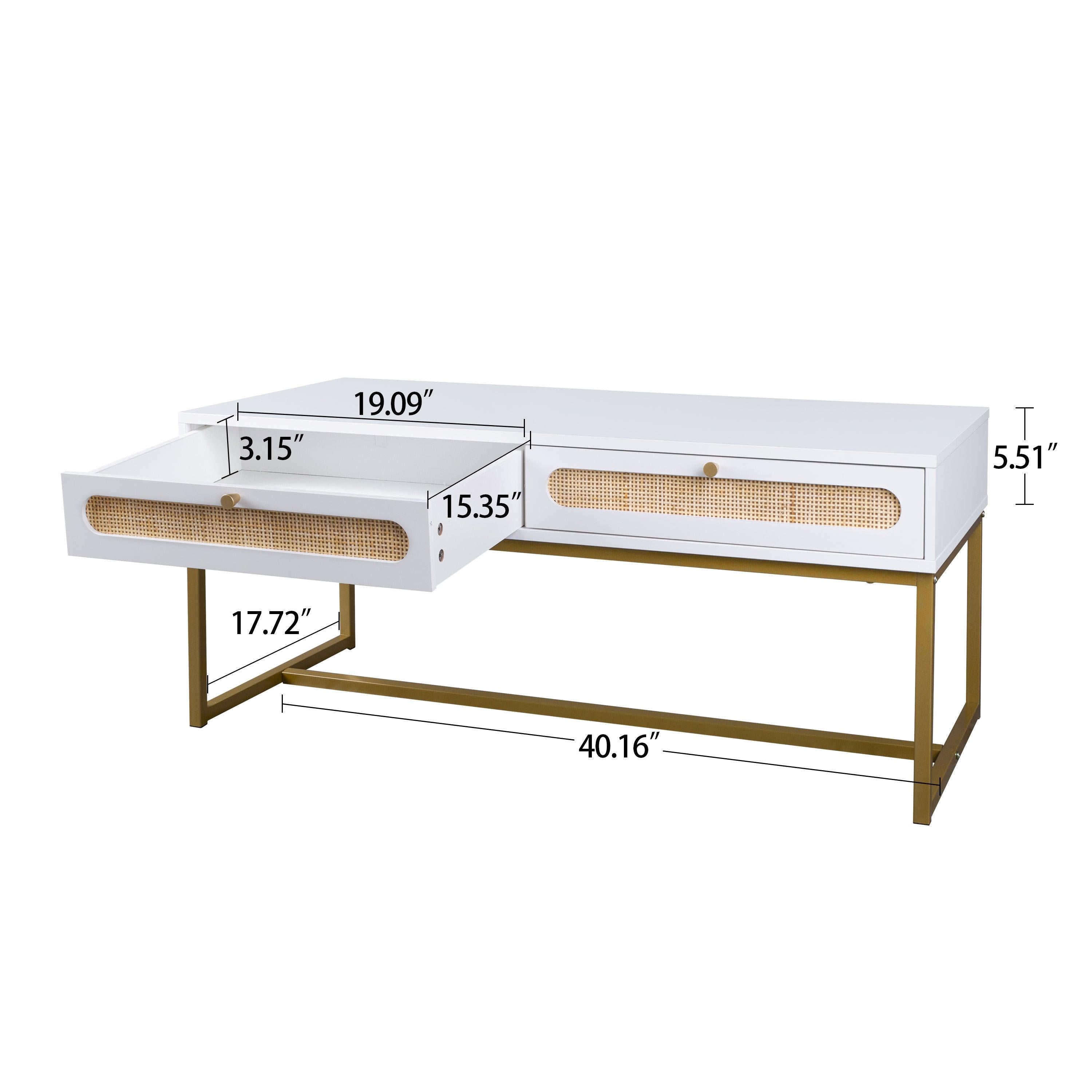 2 Rattan Drawer Coffee Table，Modern Furniture Decor，for Living Room Reception，Easy Assembly，Rectangular Unique Coffee Table