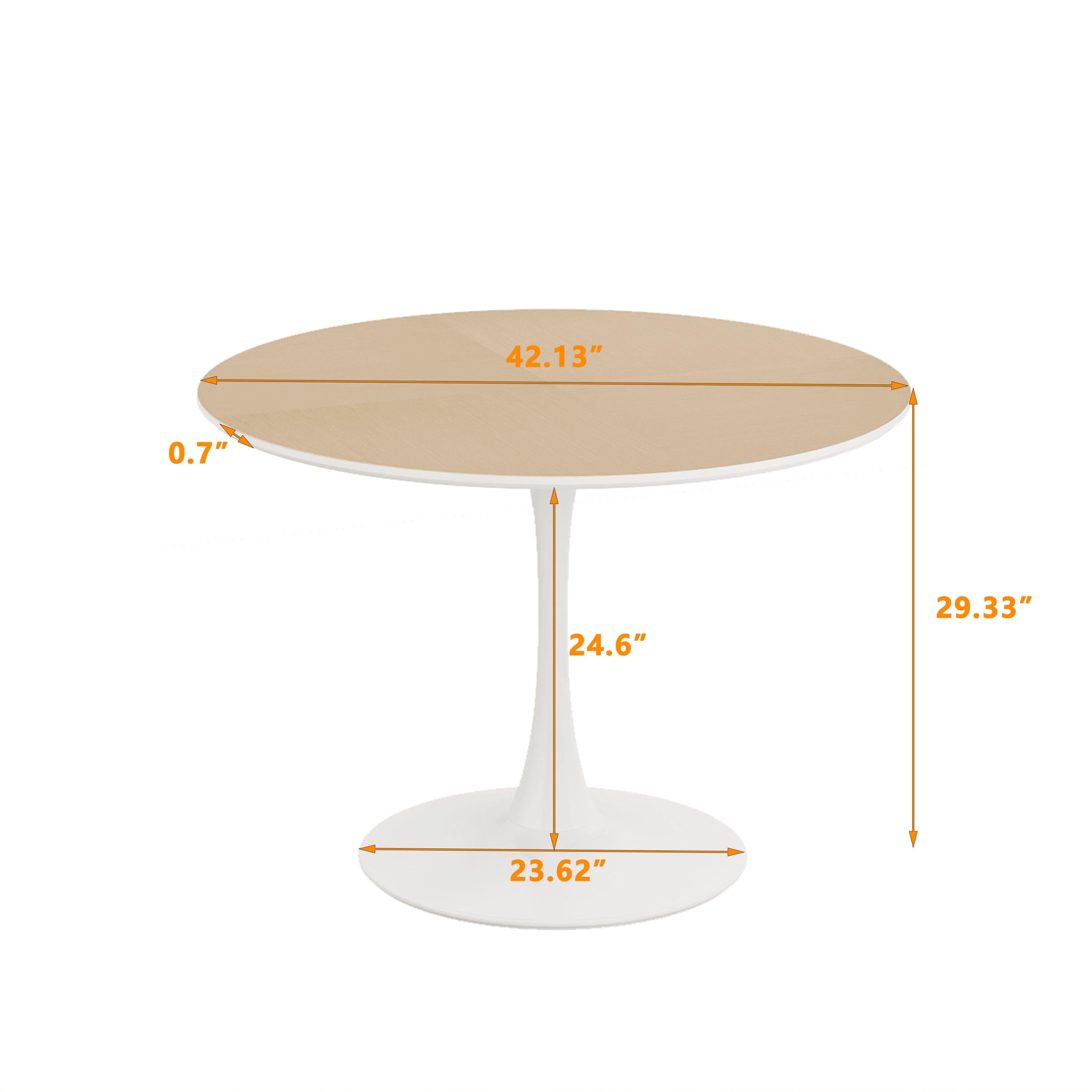 42"Modern Round Dining Table with Printed Wood Grain Table Top,Metal Base Dining Table, End Table Leisure Coffee Table