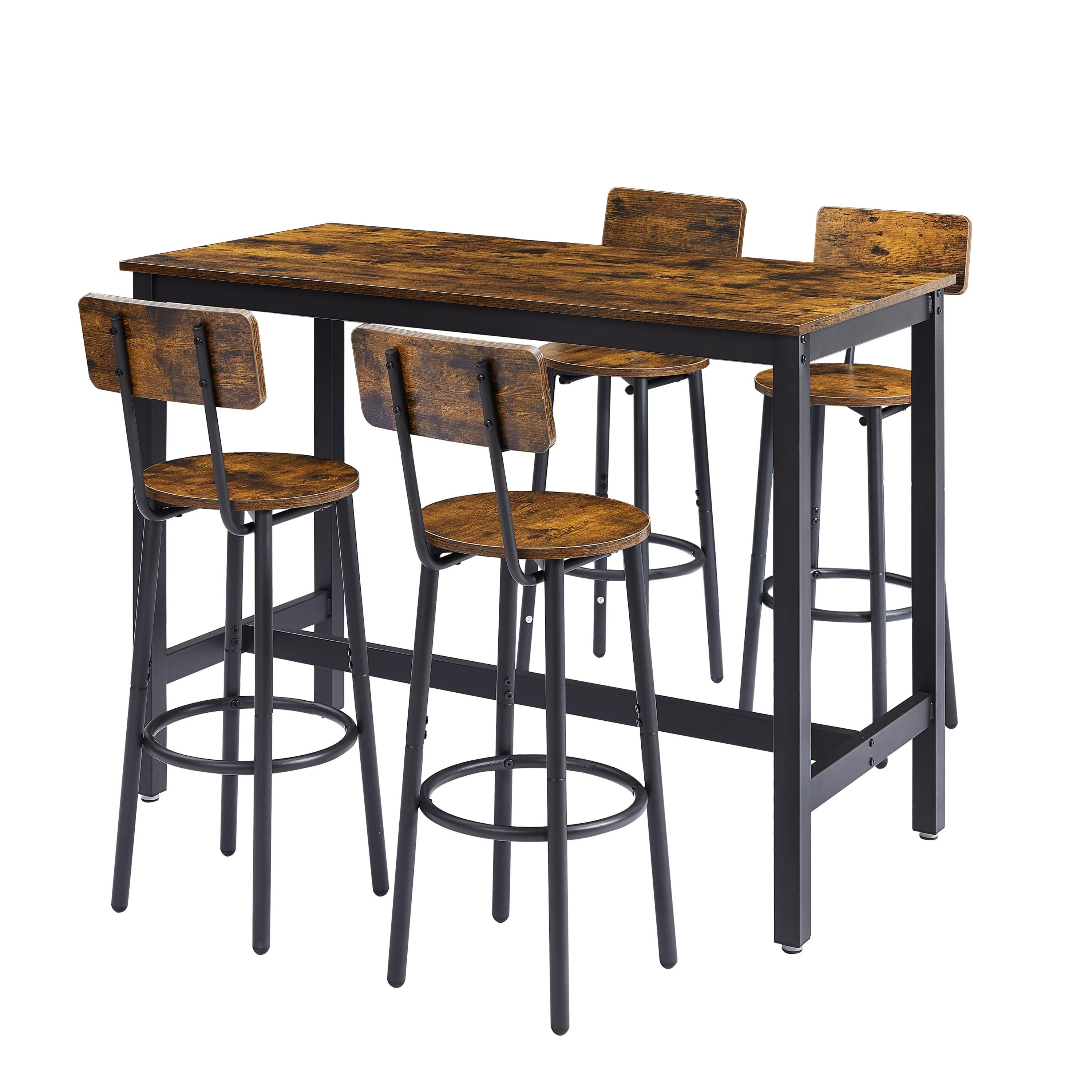 Bar Table Set with 4 Bar stools with backrest (Rustic Brown，47.24’’w x 23.62’’d x 35.43’’h)