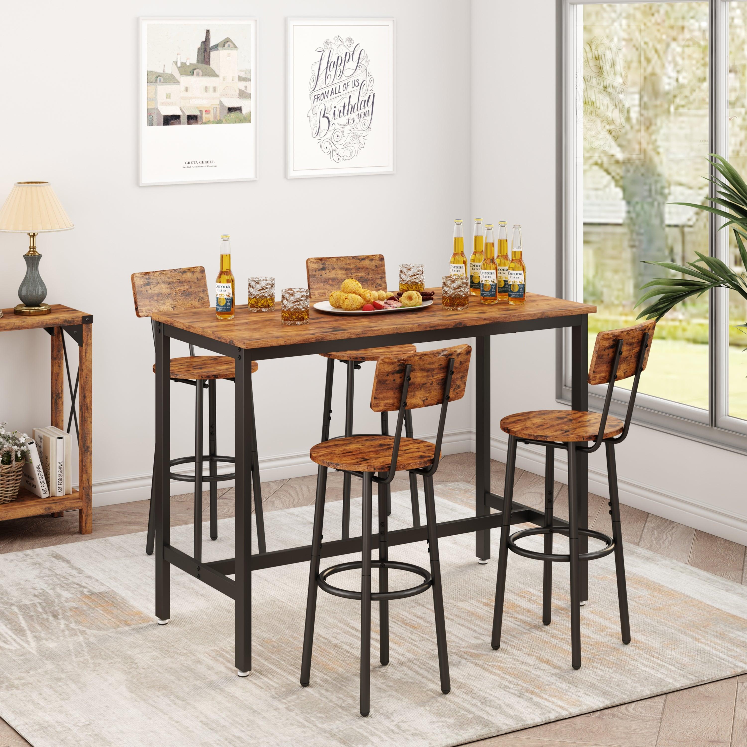 Bar Table Set with 4 Bar stools with backrest (Rustic Brown，47.24’’w x 23.62’’d x 35.43’’h) image