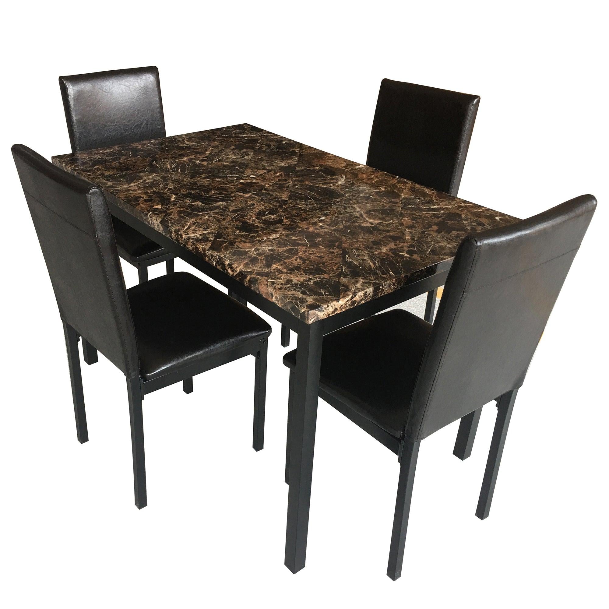 Furniture 5 Piece Metal Dinette Set with Faux Marble Top - Black,dinning set,table&4 chairs