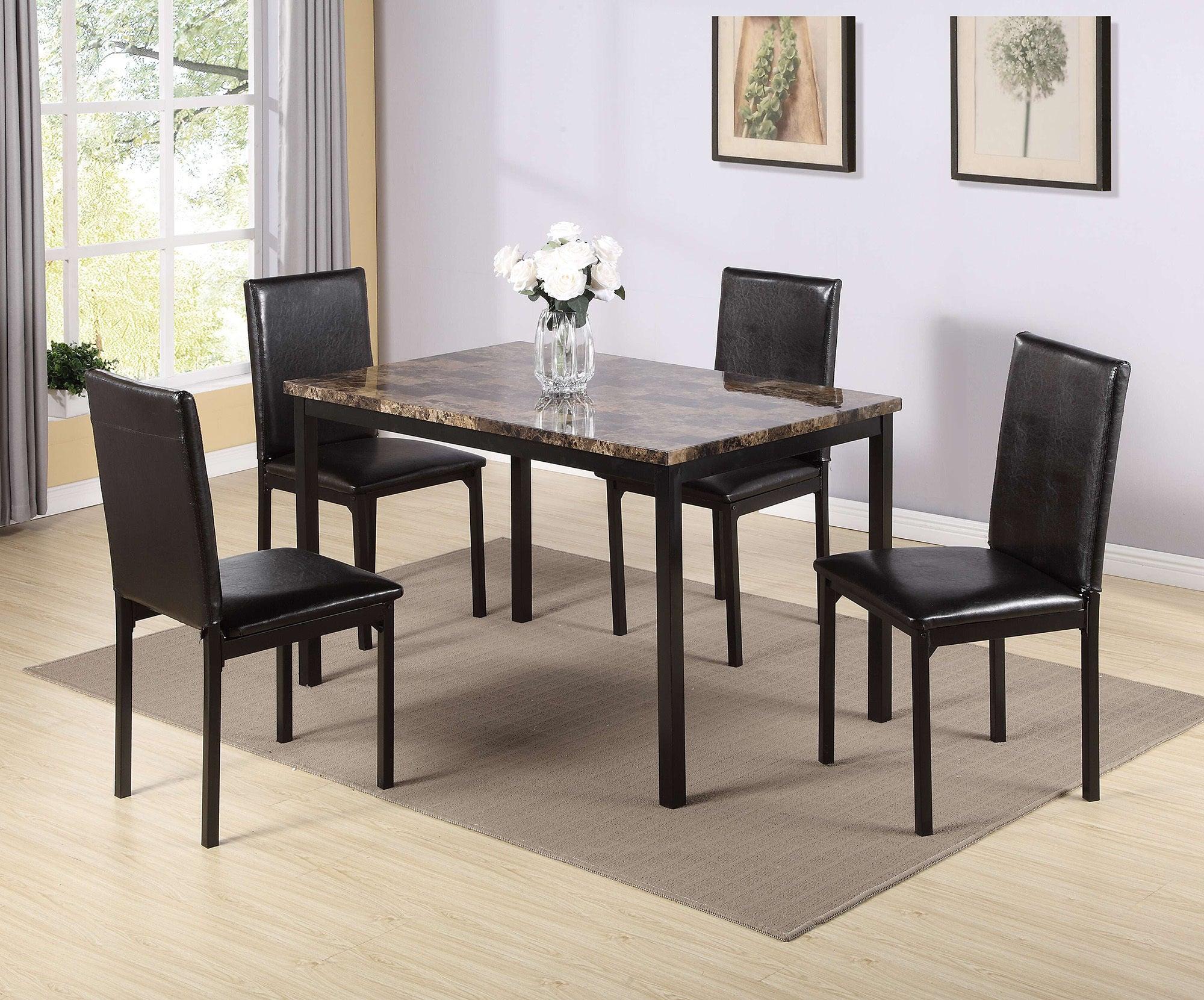 Furniture 5 Piece Metal Dinette Set with Faux Marble Top - Black,dinning set,table&4 chairs image