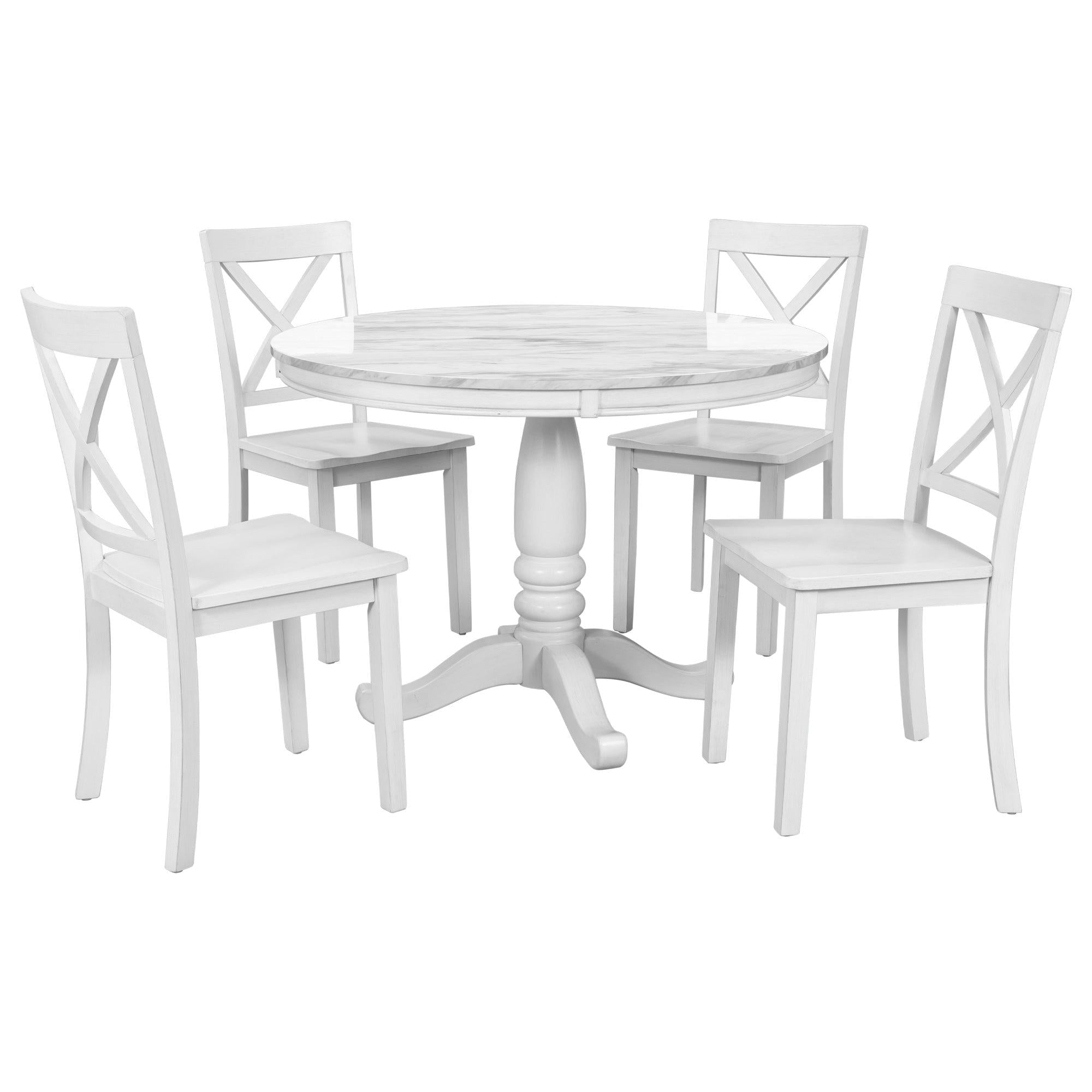 5 Pieces Dining Table and Chairs Set for 4 Persons, Kitchen Room Solid Wood Table with 4 Chairs