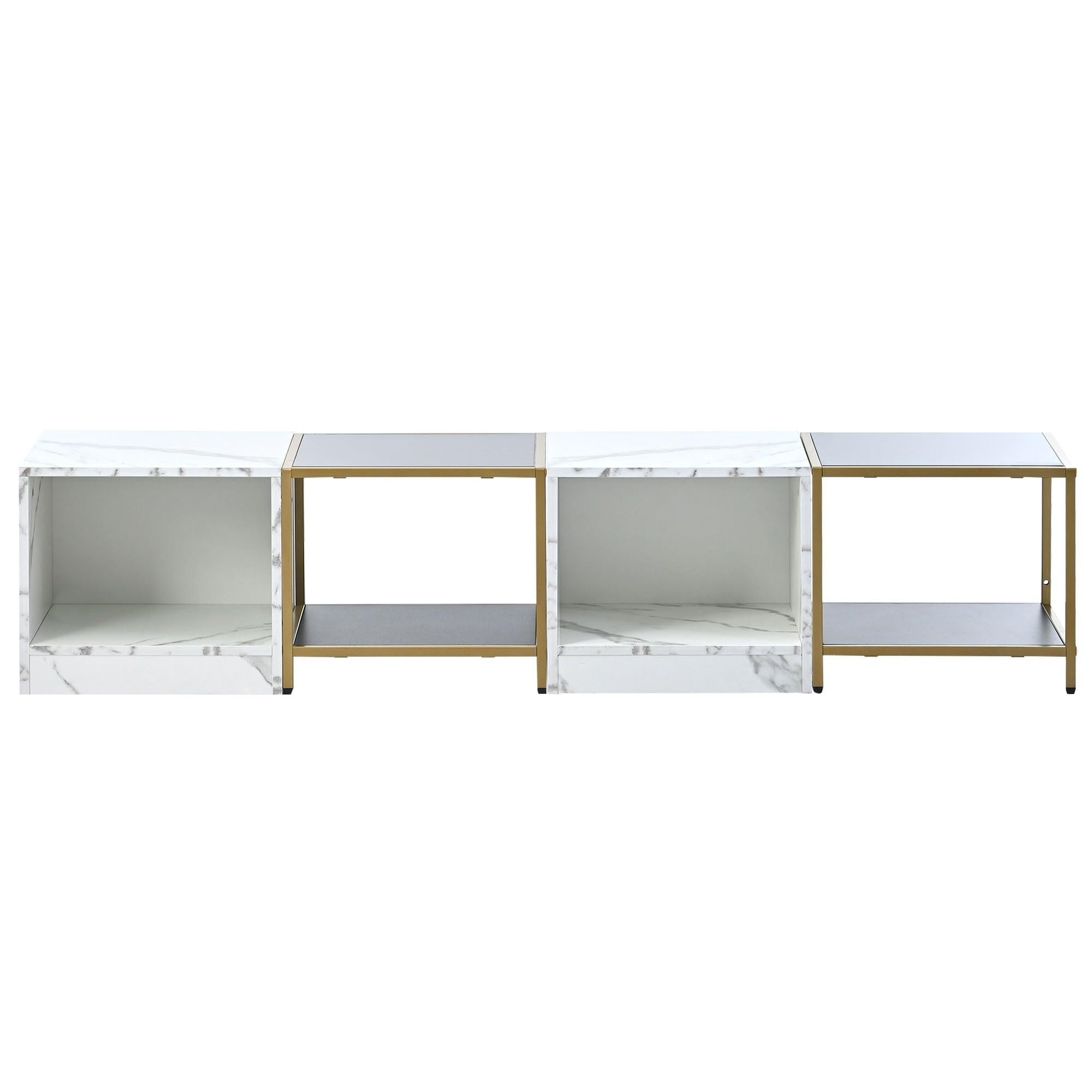 2-layerModern Coffee Table with Metal Frame, Cocktail Table with High Gloss White Marble Finish, Simply Assemble Square Corner Tables for Living Room, 31.5”x 31.5”