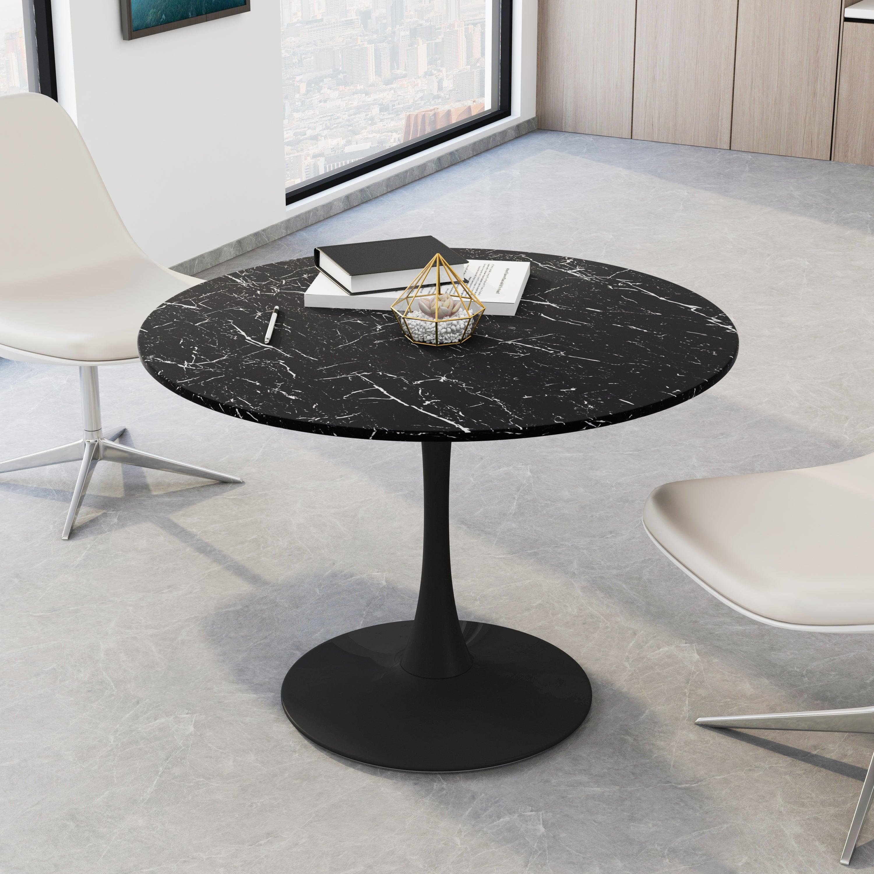 42.12"Modern Round Dining Table with Printed Black Marble Table Top,Metal Base  Dining Table, End Table Leisure Coffee Table