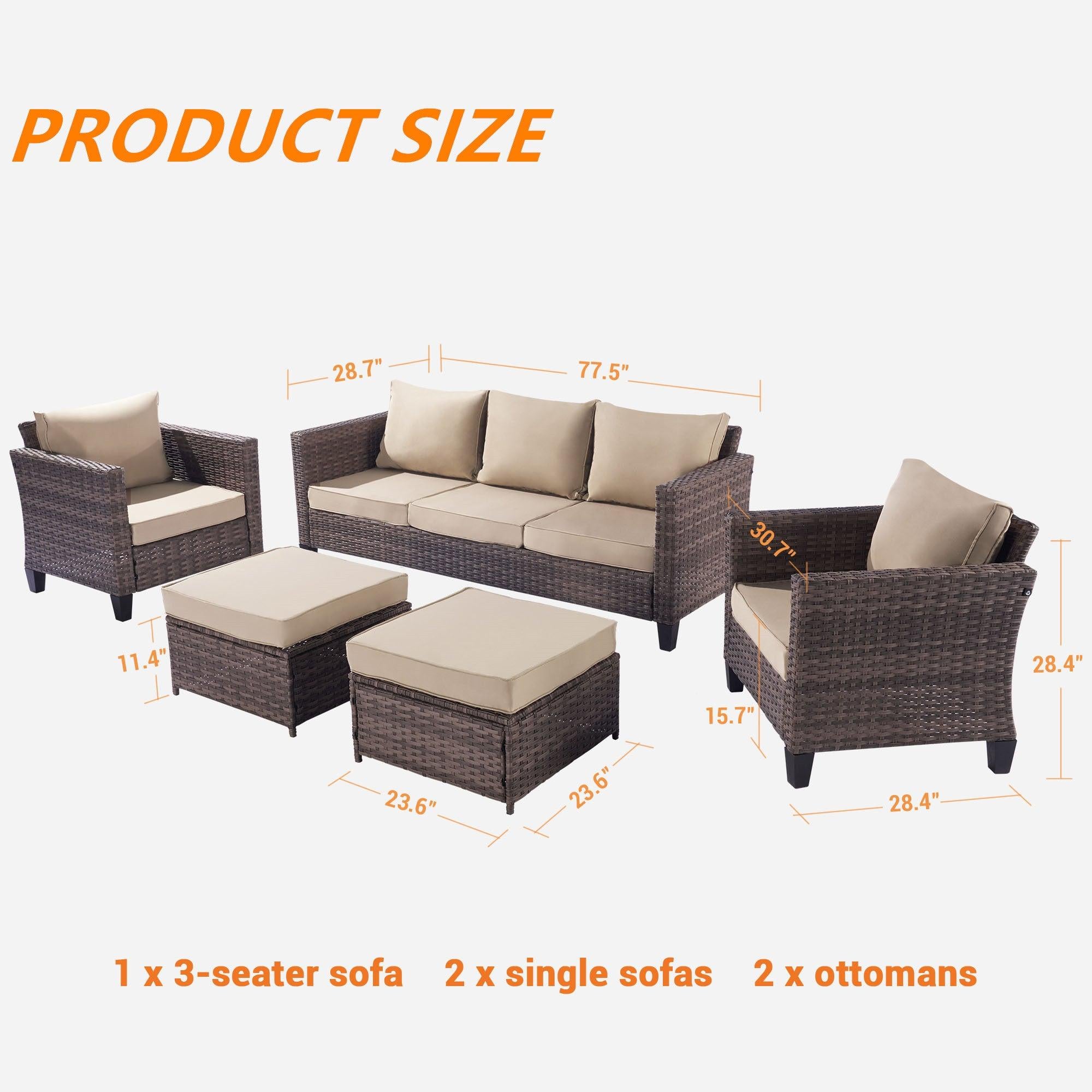 Outdoor 5 pcs rattan wicker Furniture Outdoor Rattan Furniture Sofa And Table Set  Gray rattan