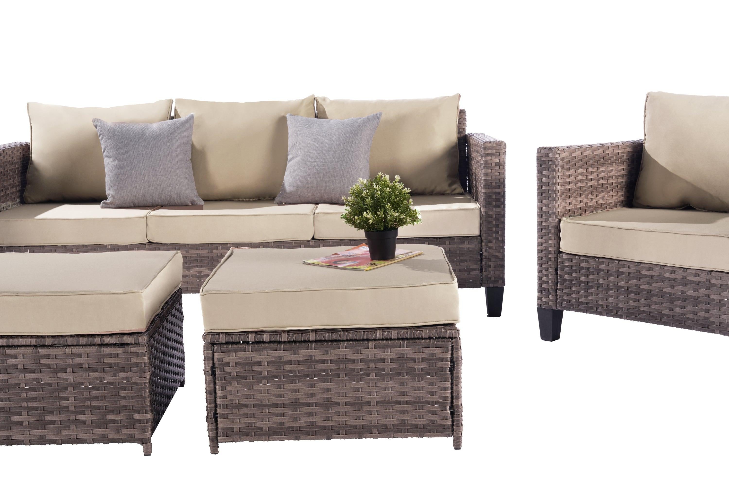 Outdoor 5 pcs rattan wicker Furniture Outdoor Rattan Furniture Sofa And Table Set  Gray rattan