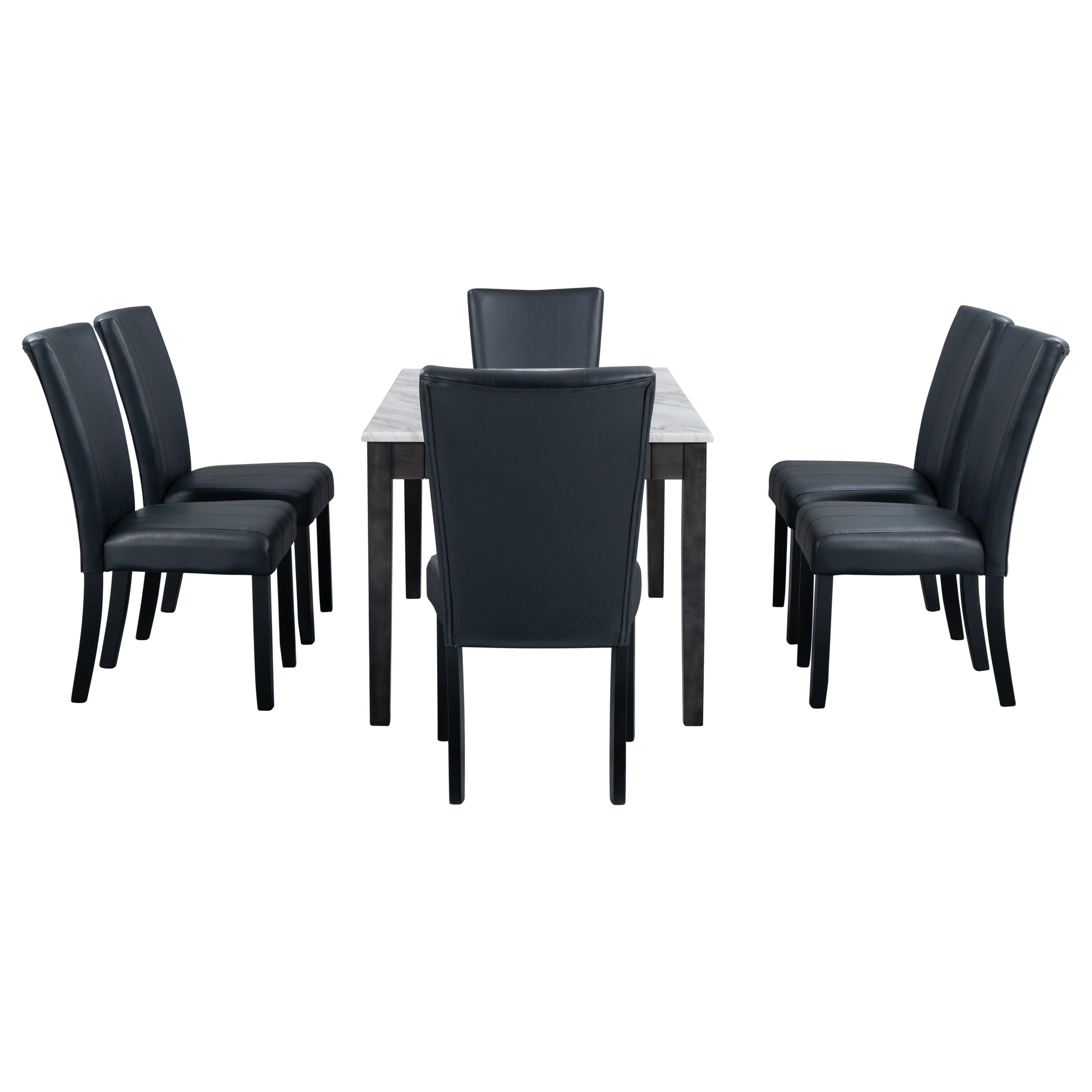 7-piece Dining Table with 2 drawers, table :59.7”x34.5”x30”, chair: 20.5”x26.3”x38.5”,Black