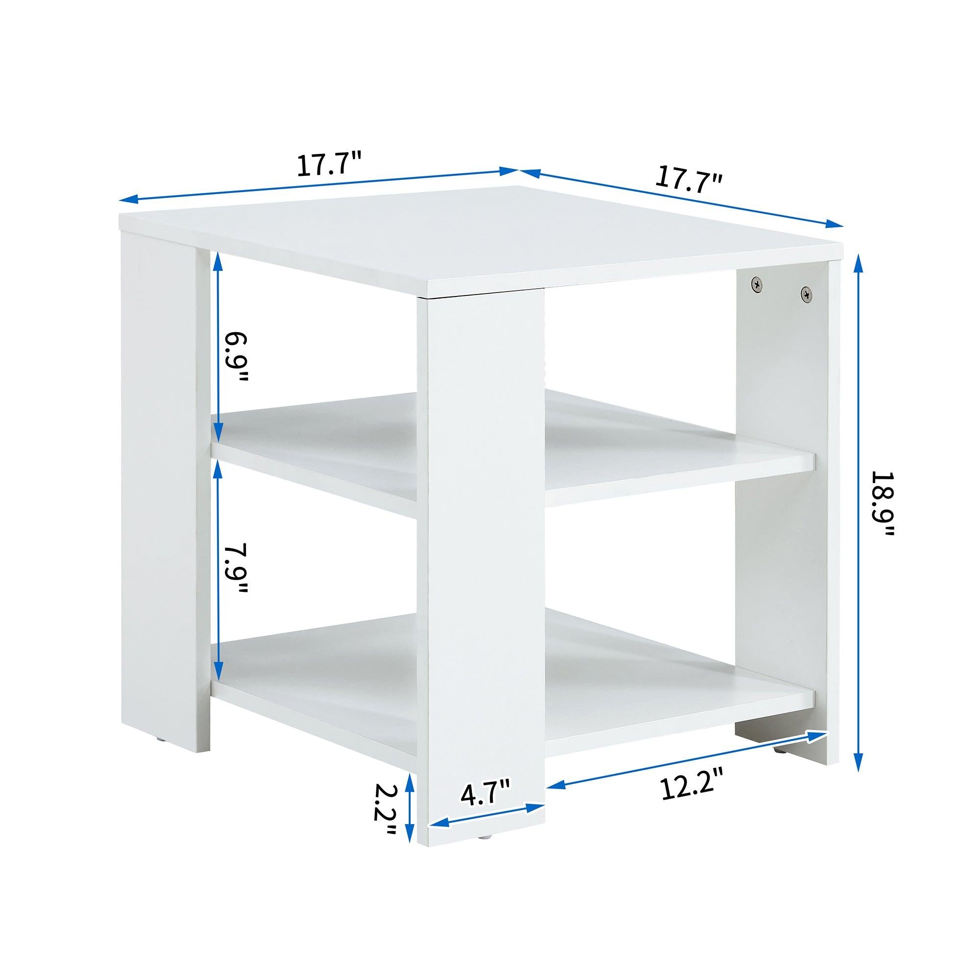 Square side table,simple style design,3-tier end table,wood living room nightstand,bedroom,easy assembly,1-pack, white