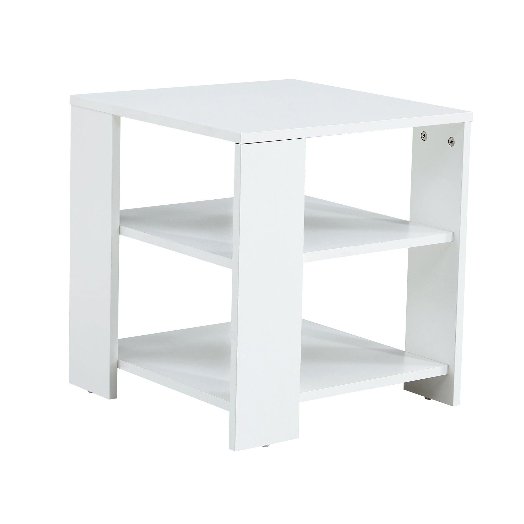 Square side table,simple style design,3-tier end table,wood living room nightstand,bedroom,easy assembly,1-pack, white