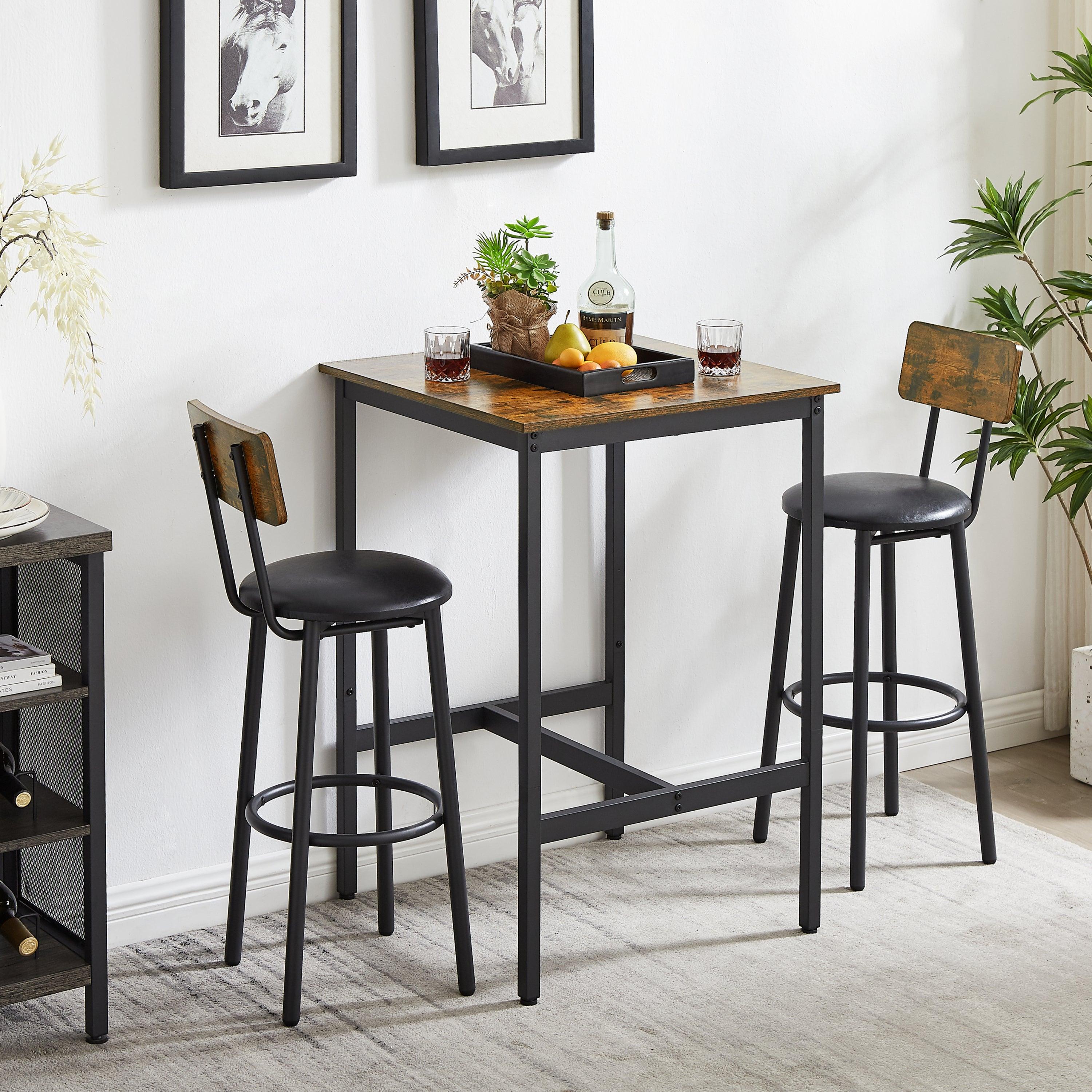 Bar Table Set with 2 Bar stools PU Soft seat with backrest (Rustic Brown，23.62’’w x 23.62’’d x 35.43’’h)