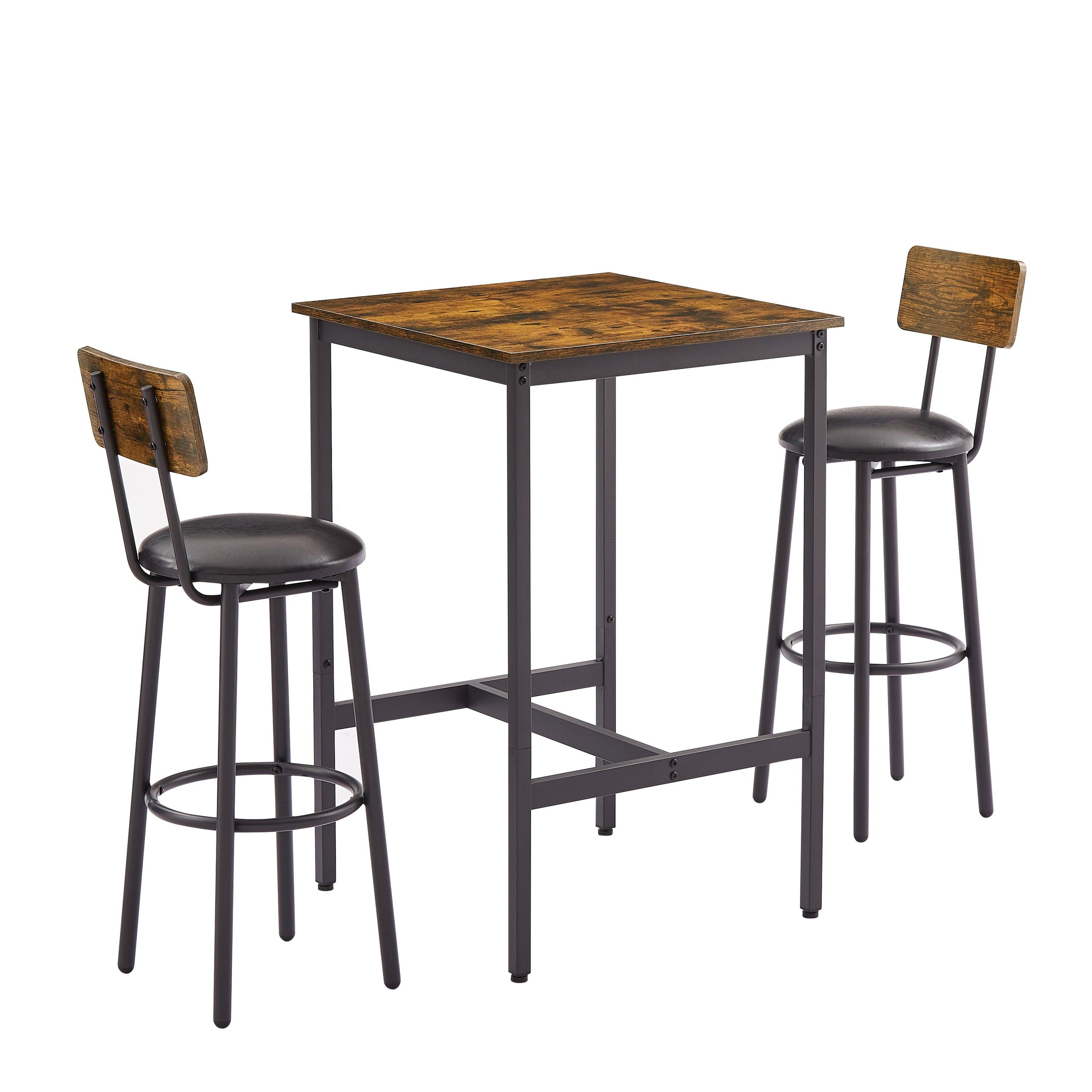 Bar Table Set with 2 Bar stools PU Soft seat with backrest (Rustic Brown，23.62’’w x 23.62’’d x 35.43’’h)