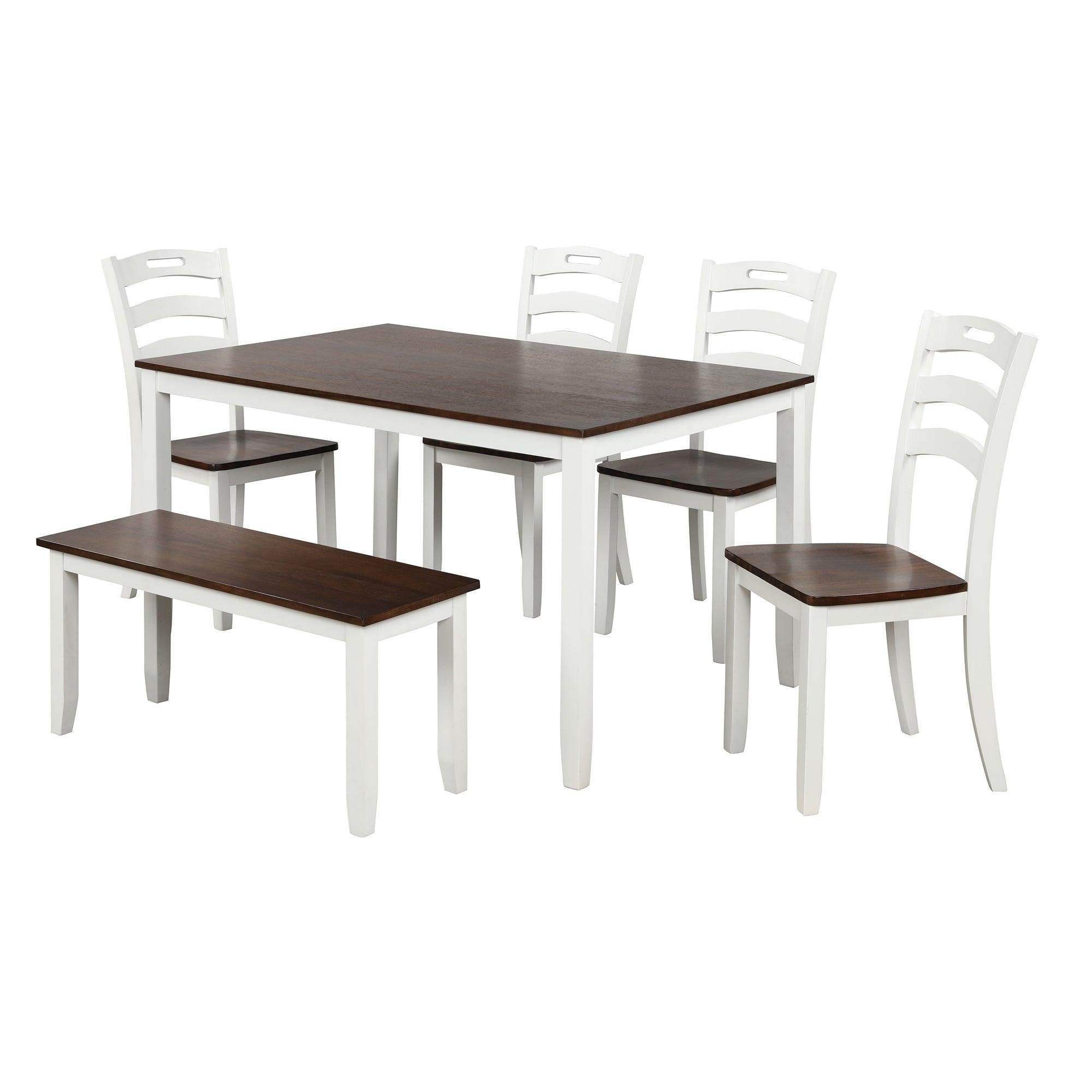 6 Piece Dining Table Set with Bench, Table Set with Waterproof Coat, Ivory and Cherry