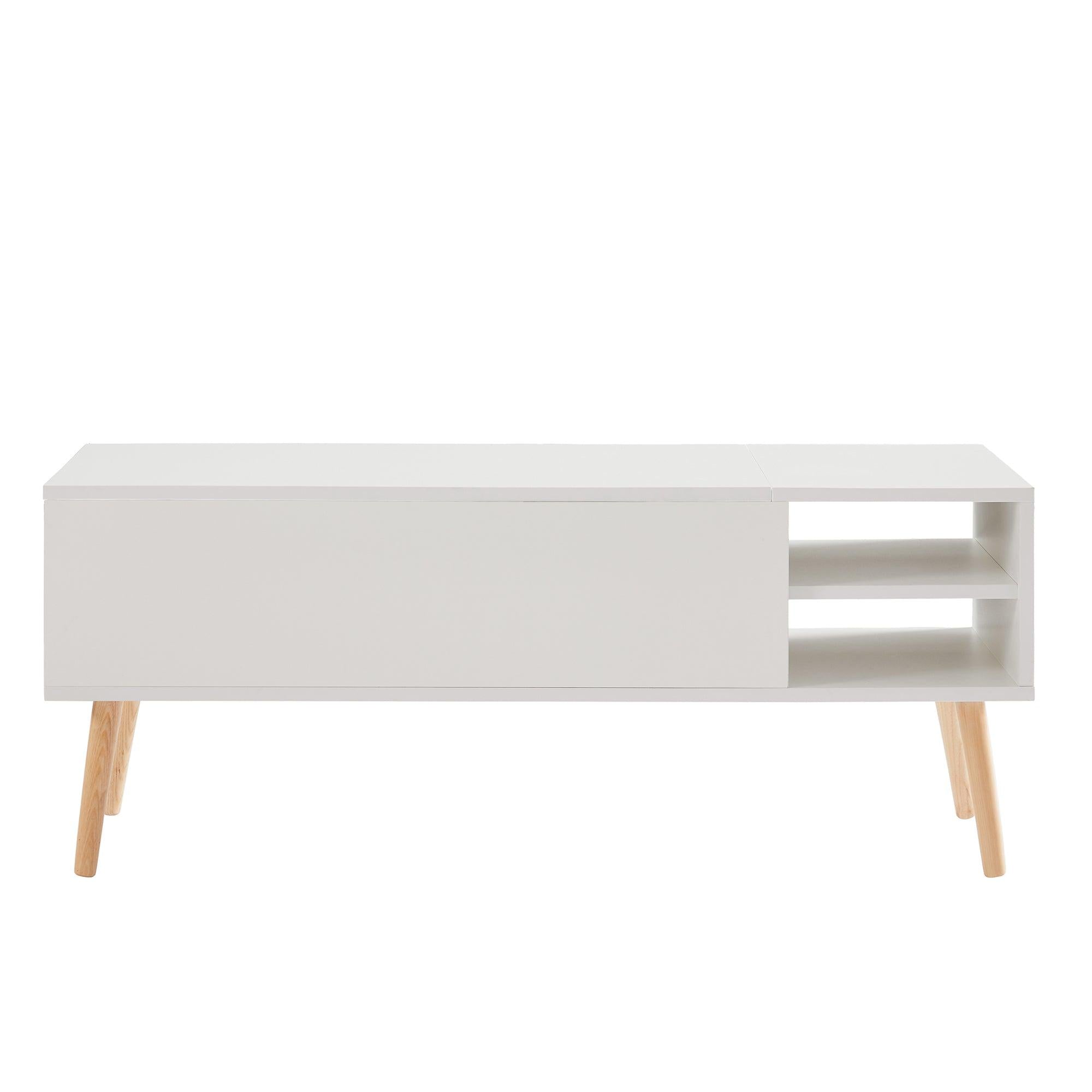 Coffee table, computer table, white, solid wood leg rest, largeStorage space, can be raised and lowered desktop