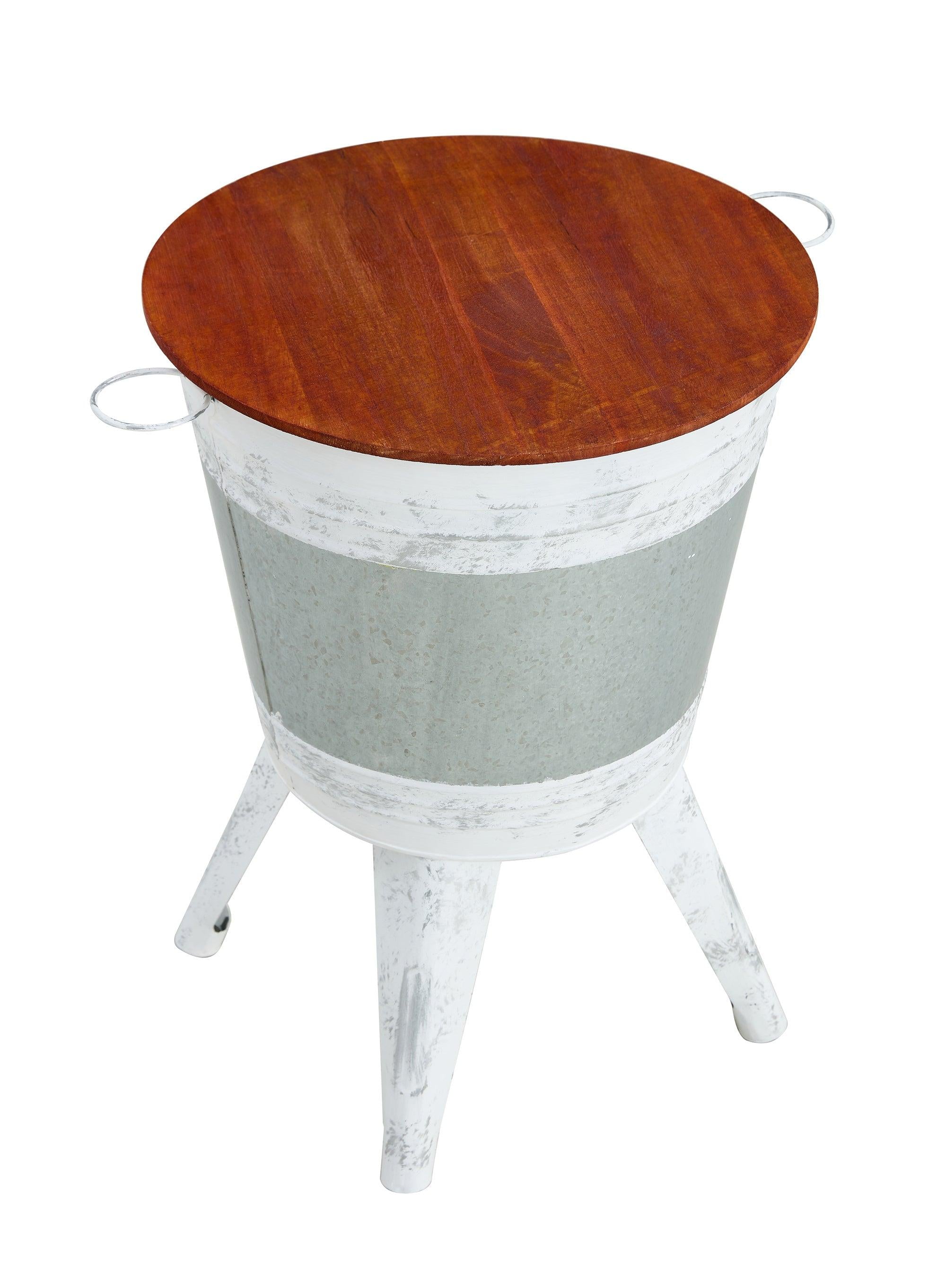 Farmhouse Rustic Distressed Metal Accent Cocktail Table with wood top-WHT, Set of 2