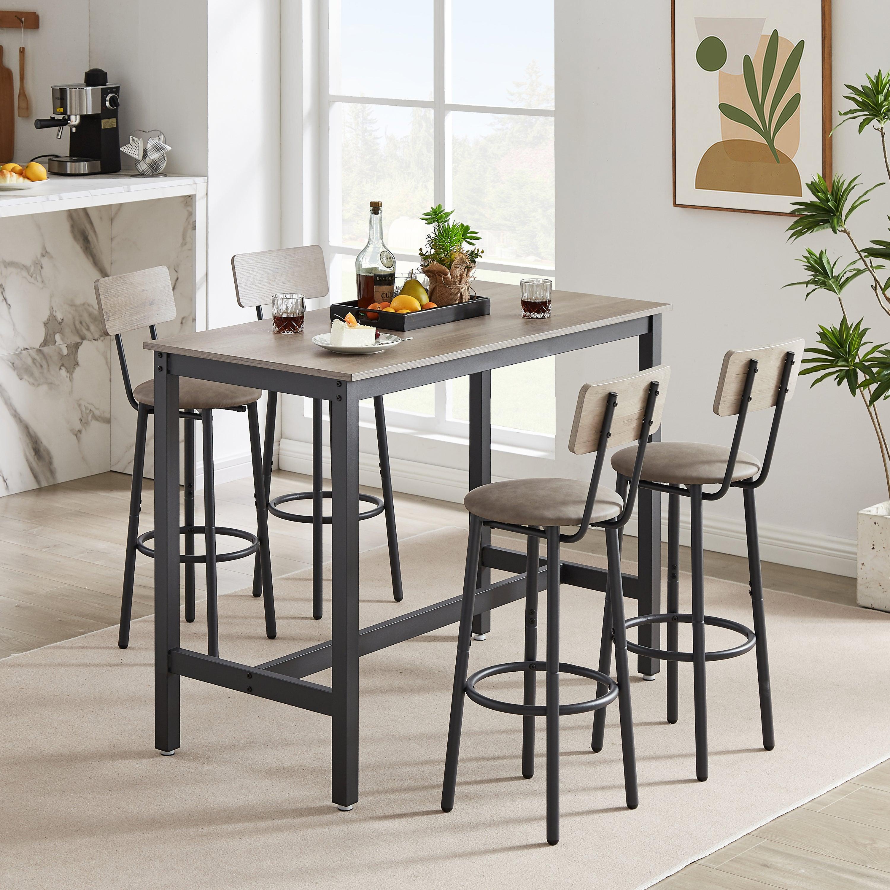 Bar Table Set with 4 Bar stools PU Soft seat with backrest (Grey，47.24’’w x 23.62’’d x 35.43’’h)