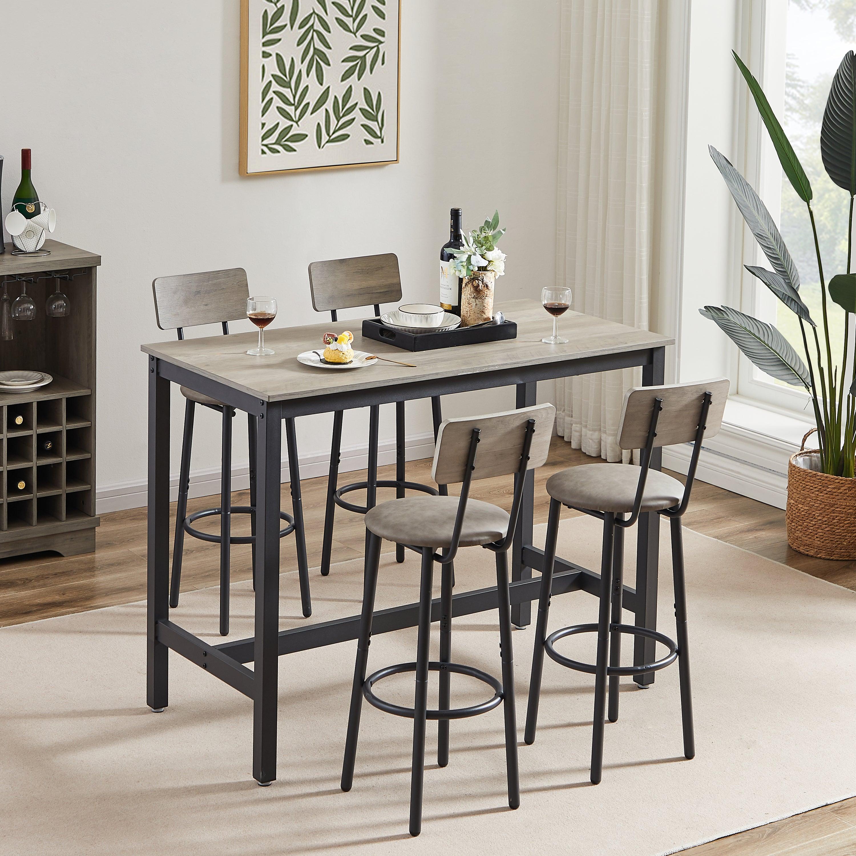 Bar Table Set with 4 Bar stools PU Soft seat with backrest (Grey，47.24’’w x 23.62’’d x 35.43’’h)