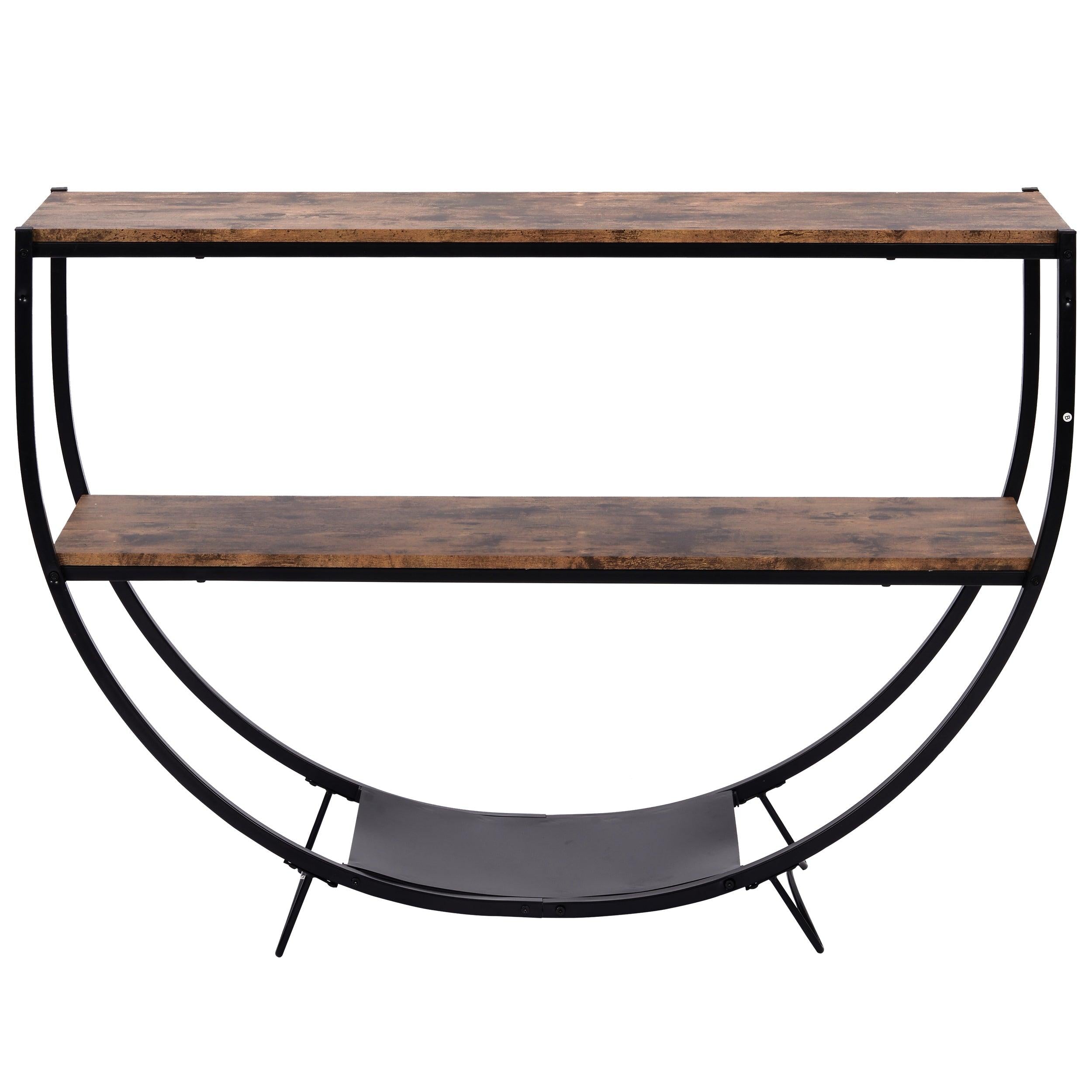 Rustic Industrial Design Demilune Shape Textured Metal Distressed Wood Console Table (Distressed Brown)