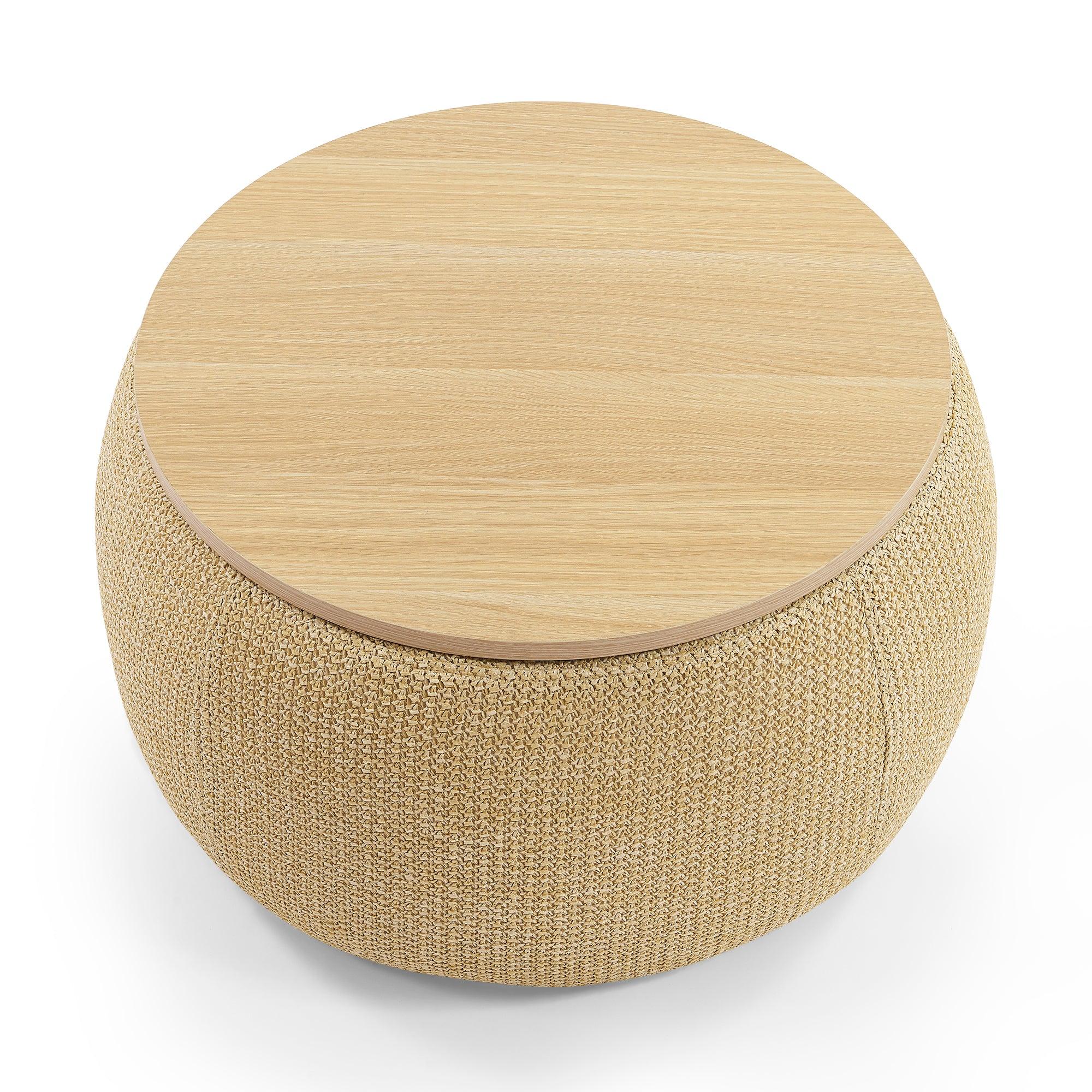 RoundStorage Ottoman, 2 in 1 Function, Work as End table and Ottoman, Natural (25.5"x25.5"x14.5")