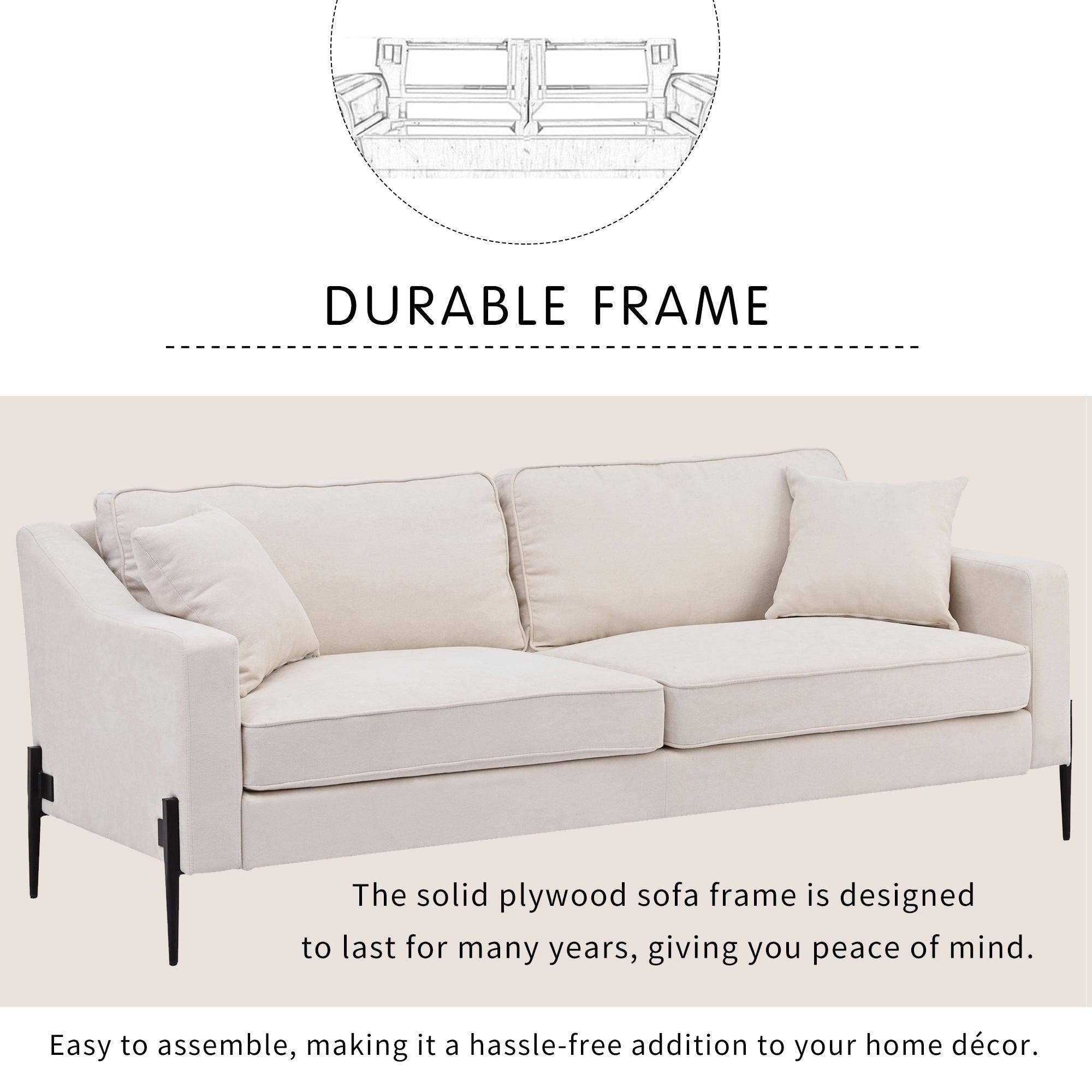 UpholsteredModern Loveseat with Metal Legs – Durable with 2 Pillows, 2-3 People Seat Capacity