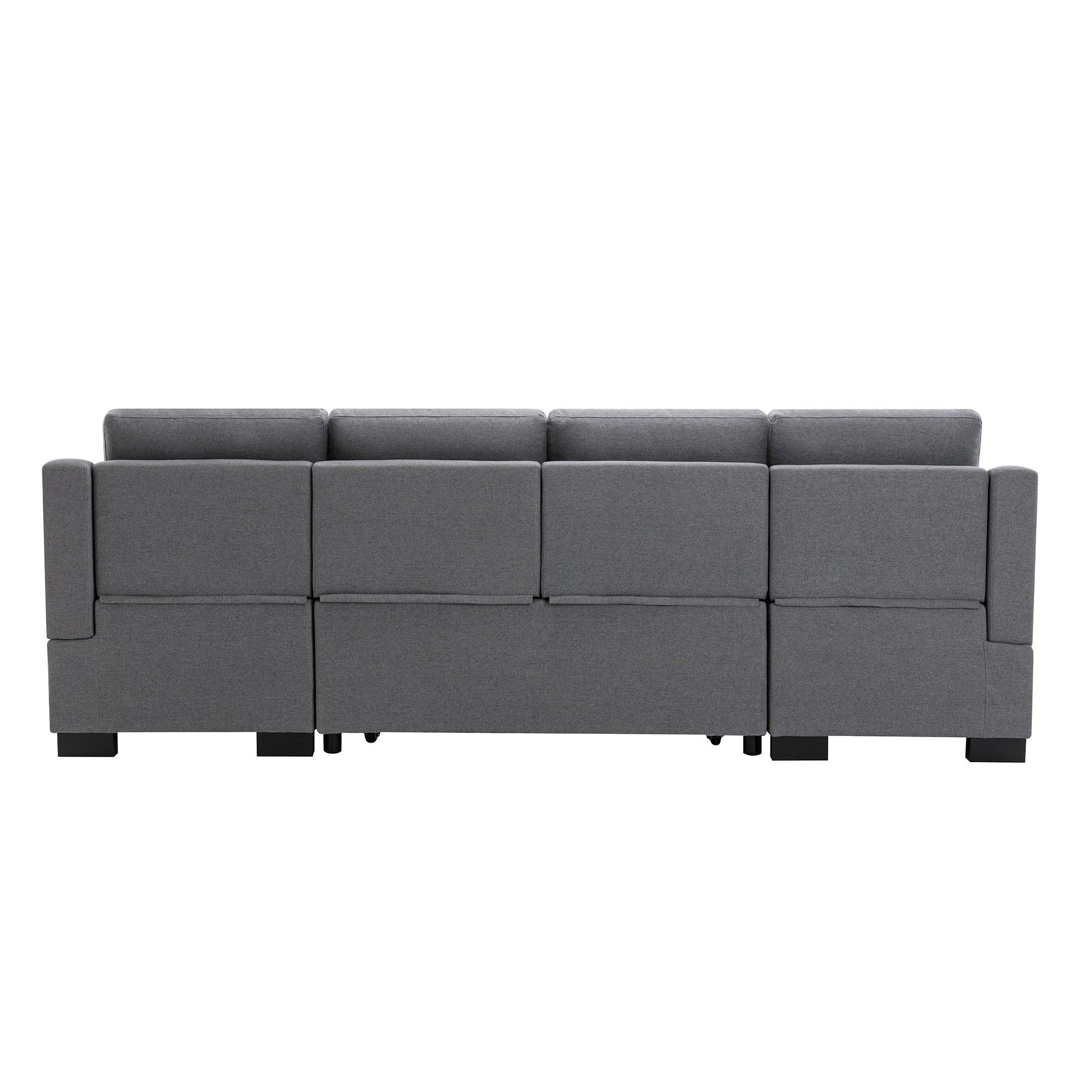 Upholstery Sleeper Sectional Sofa with DoubleStorage Spaces, 2 Tossing Cushions, Grey