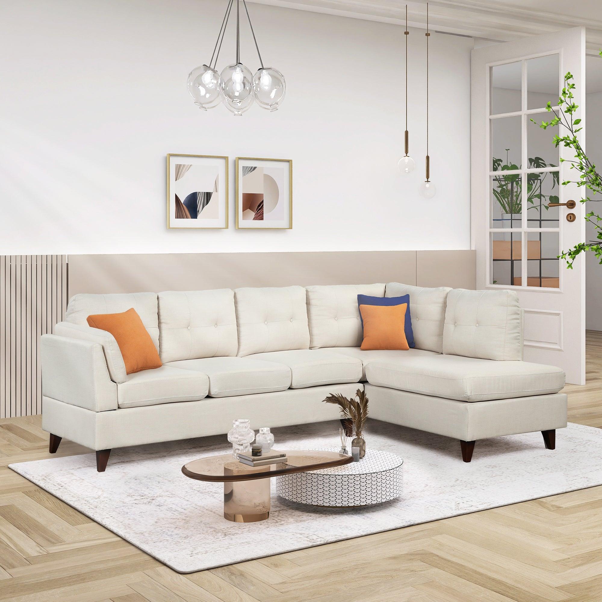 97.2"Modern Linen Fabric Sofa, L-Shape Couch with Chaise Lounge,Sectional Sofa with one Lumbar Pad,Beige