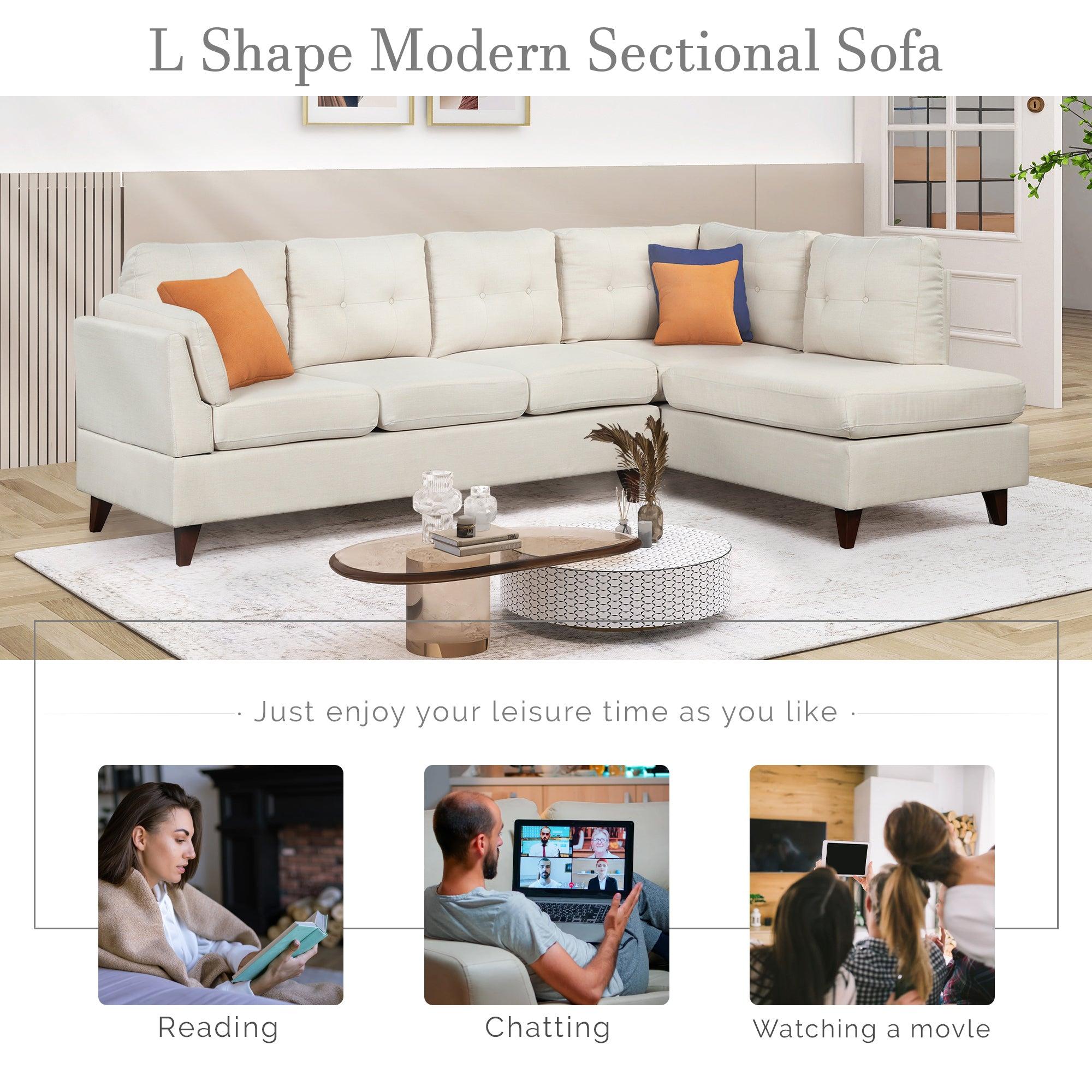 97.2"Modern Linen Fabric Sofa, L-Shape Couch with Chaise Lounge,Sectional Sofa with one Lumbar Pad,Beige